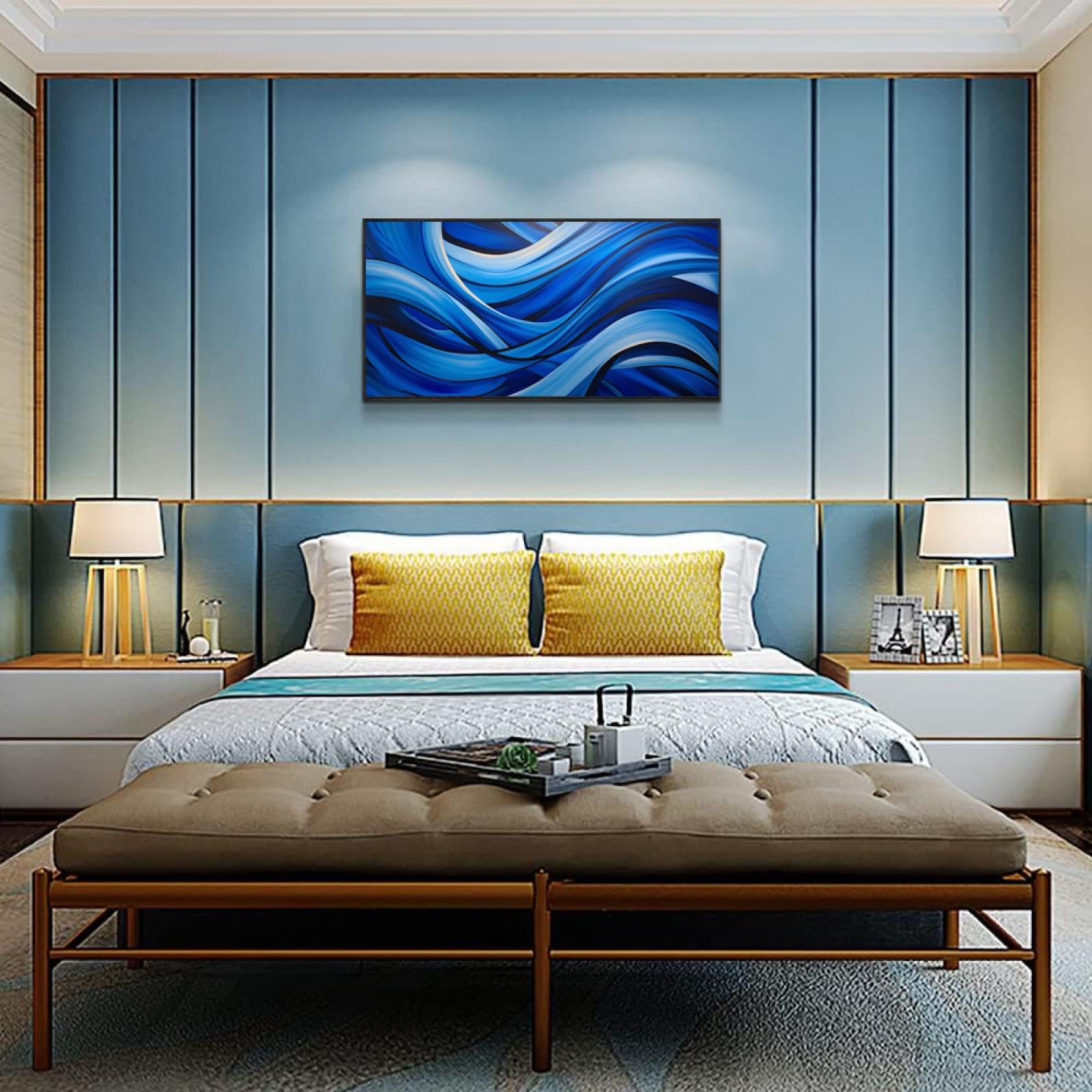 Arte Astratta Su Tela 4 Pezzi | Quadro Moderno Nero Blu Grigio | Decorazione Parete Soggiorno