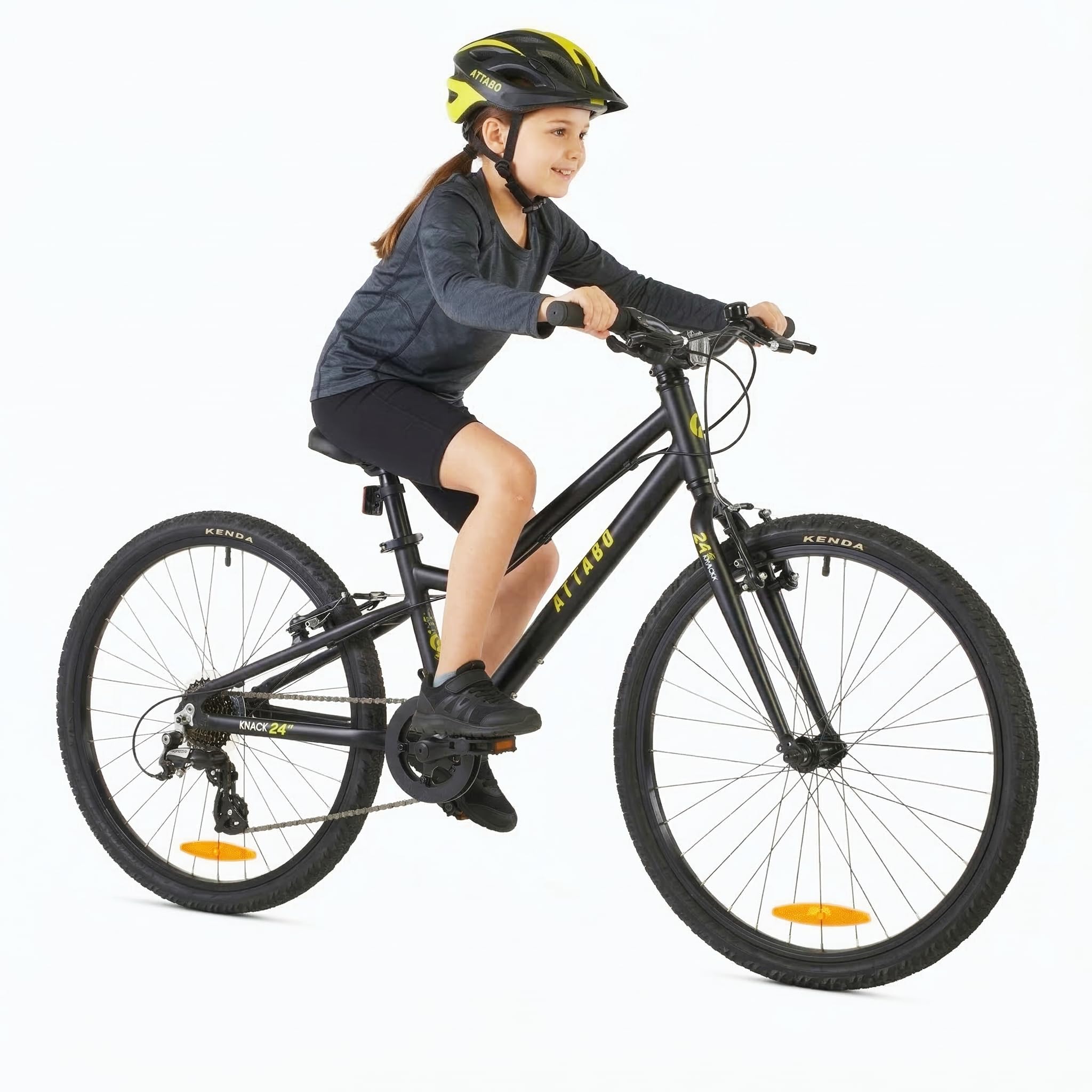 ATTABO Knack 24 - Bicicleta Infantil (7-11 años) con Cuadro de Aluminio Ligero (Solo 10 kg), Ruedas de 24", Horquilla de Acero, para 120-145 cm, Manillar ergonómico Ideal para Senderismo y Tiempo