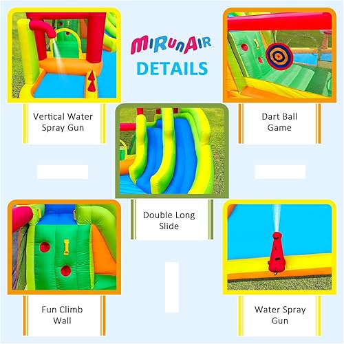 Miniatura 3 de Casa inflable de rebote con toboganes, tobogán acuático inflable para patio trasero de niños, Prak de agua de rebote con soplador de aire, piscina