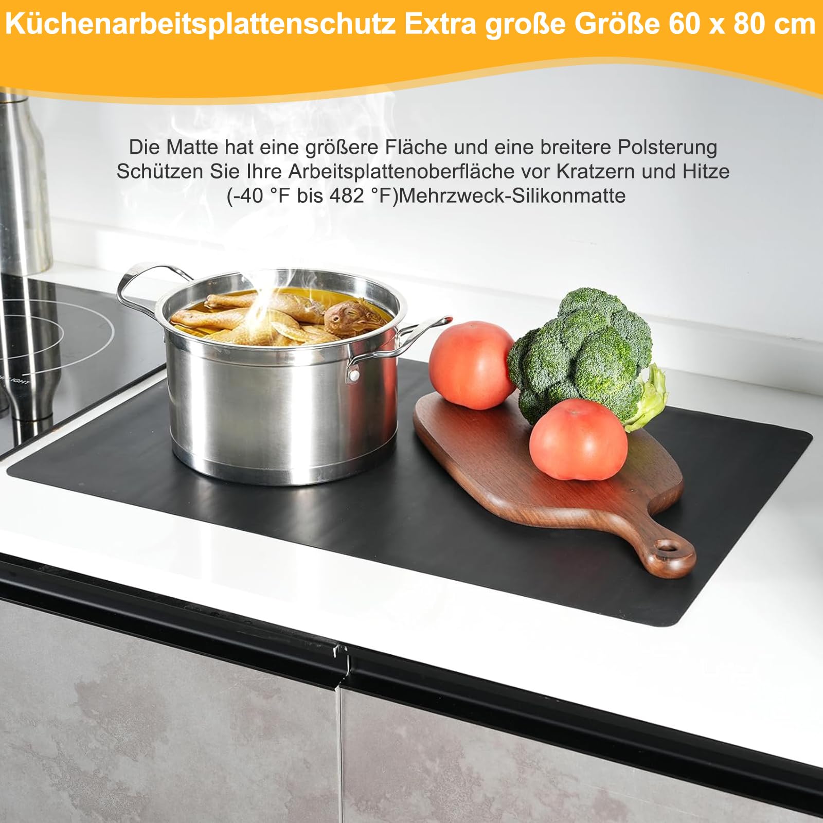 Silikonmatte Groß – 80×60 cm Rutschfeste Bastelunterlage, Feuerfeste Silikon Unterlage Bastelmatte,für Epoxidharz Zubehör, Resin Gießharz Handwerk, Wiederverwendbarer Tischschutz,Platzset (Schwarz)