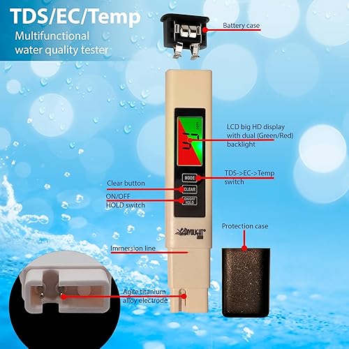 Vista 4 de Medidor de agua digital TDS 4 en 1 - Probador profesional para agua potable, sistema RO/DI, acuarios, etc, medidor preciso y confiable de TDS EC
