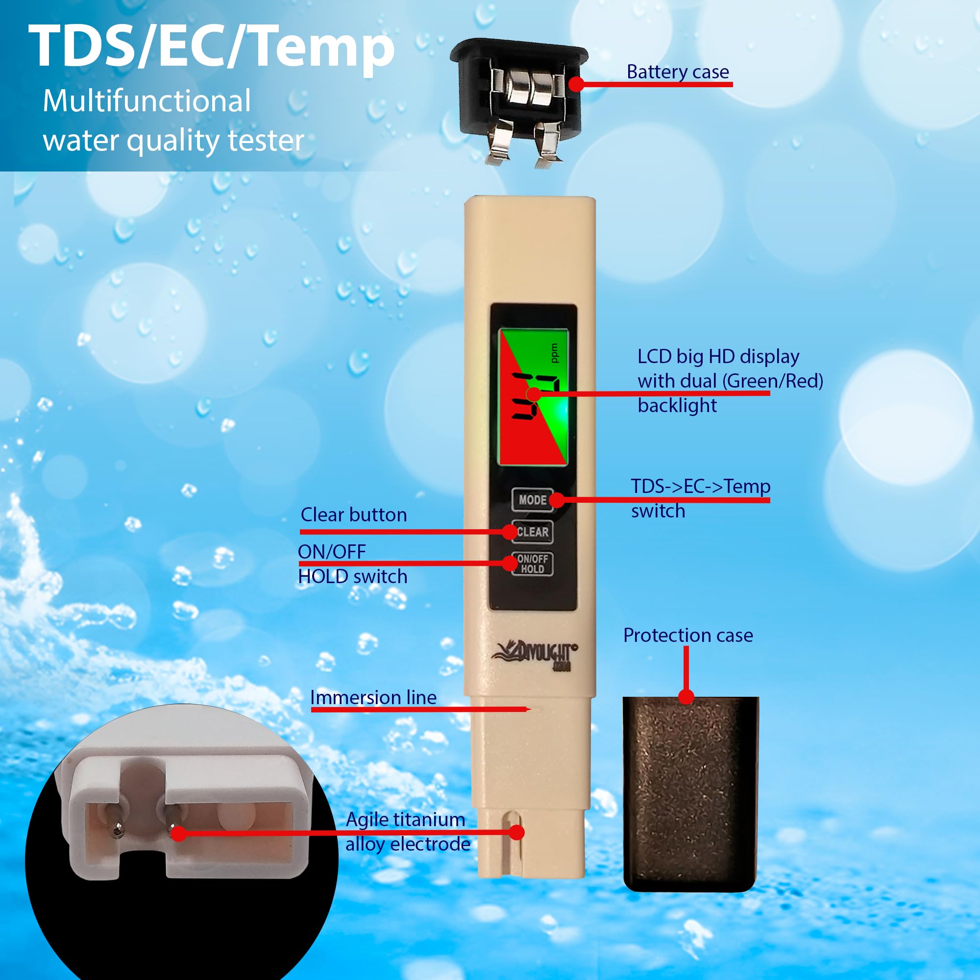 Water Tester, Digital PH Meter with ATC, 4 in 1 pH/EC/TDS/Temperature Meter 0.01 Resolution High Accuracy Pen Type Water Quality Tester for Pools, Drinking Water, Aquariums - image 4