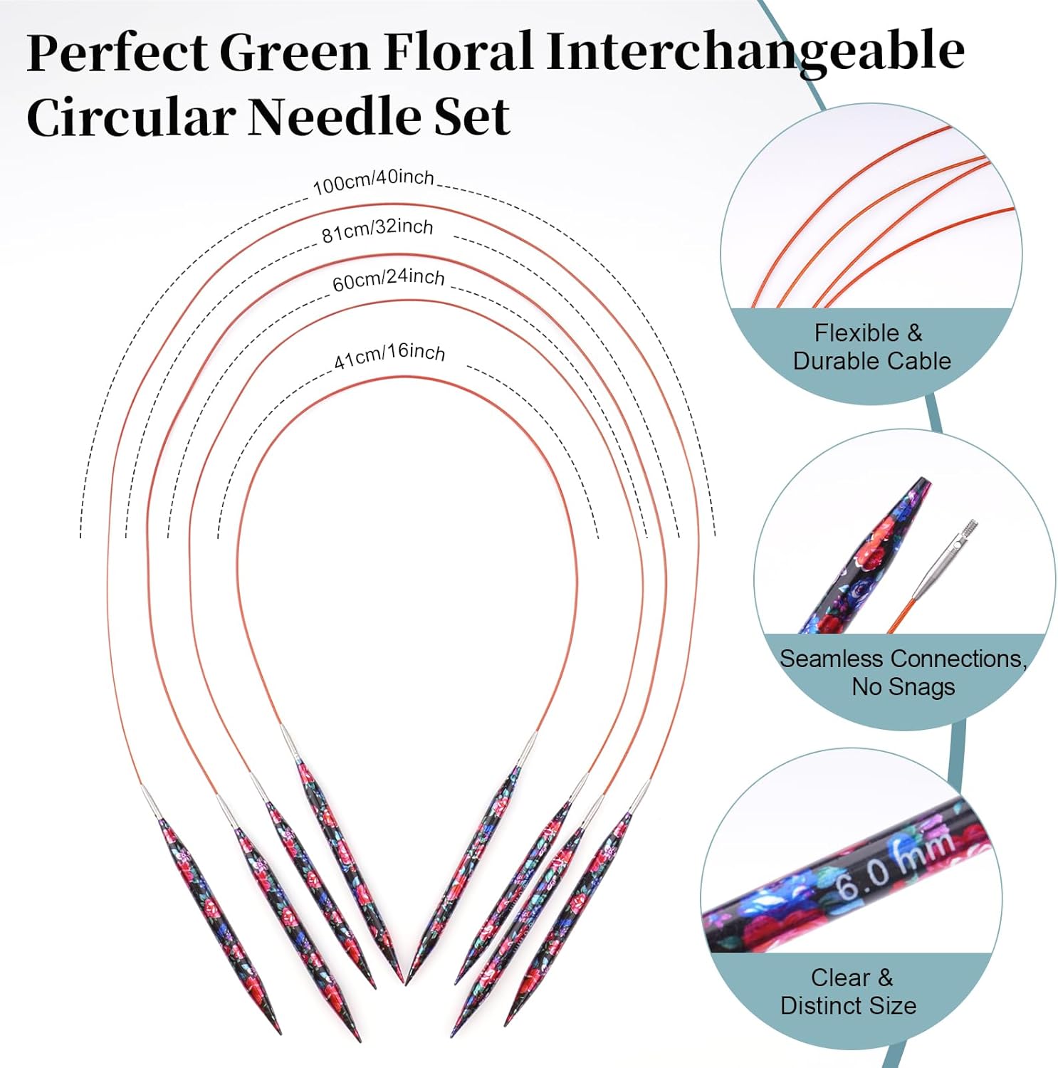 Mdoker Interchangebale Circular Knitting Needles Set 13 Pair Round Metal Knitting Needle Aluminum Circular Needle and Cables,Accessories,Case - Sizes US 2.5-15