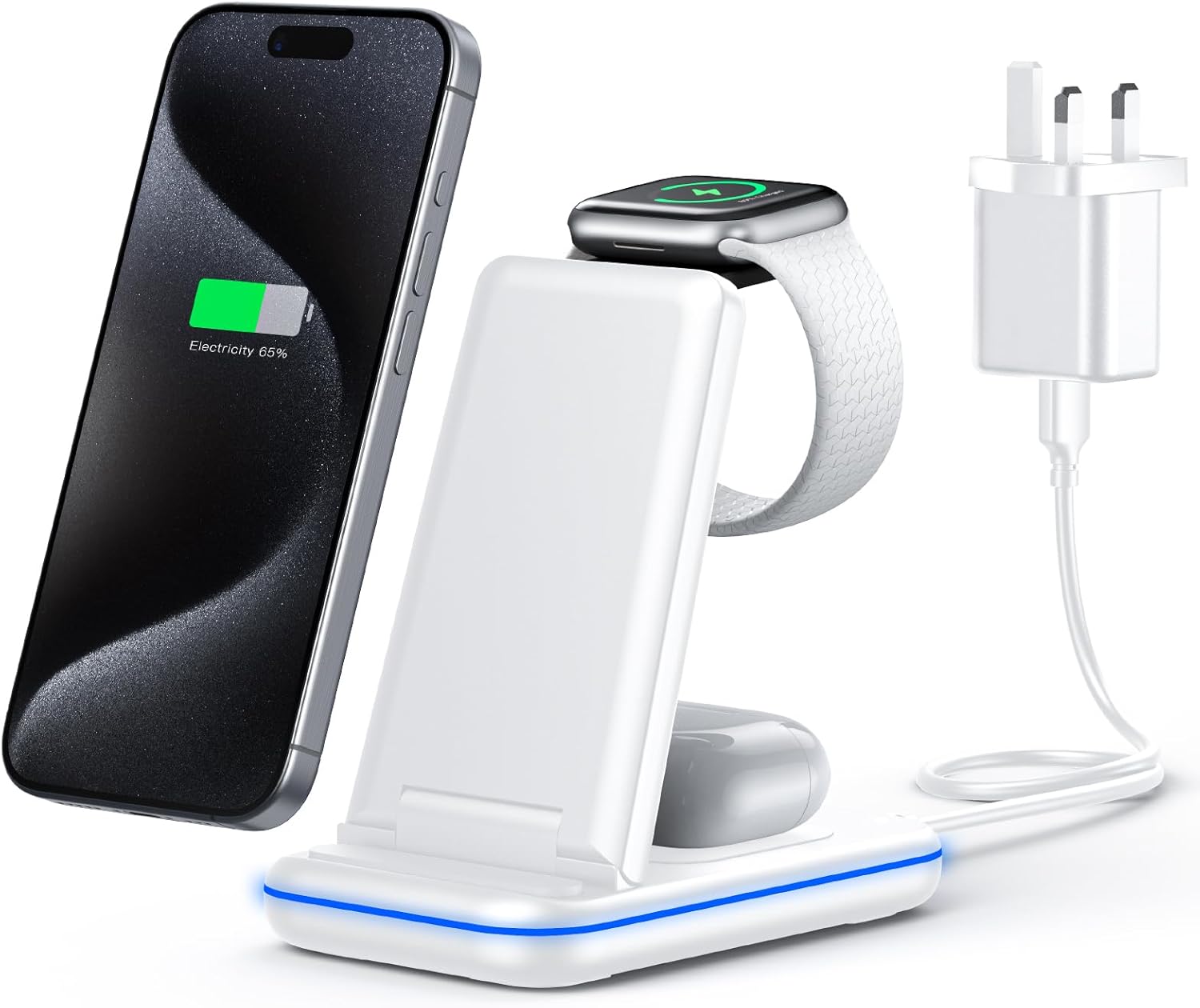 TECKNET 3 in 1 Wireless Charging Station,Fast Wireless Charger Stand for iPhone 17/16/15/14/13/12 or Samsung, Apple Watch & AirPods with 18W UK Adapter
