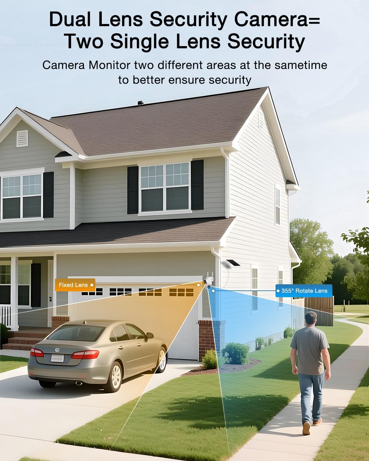 ANRAN 2 Pack Dual-Lens Solar Security Camera Wireless Outdoor - 3MP Fixed Wide-Angle + PTZ 360° View, Home Security Camera with Color Night Vision, 2-Way Talk, PIR Motion Detection, 100% Wire-Free - Image 3