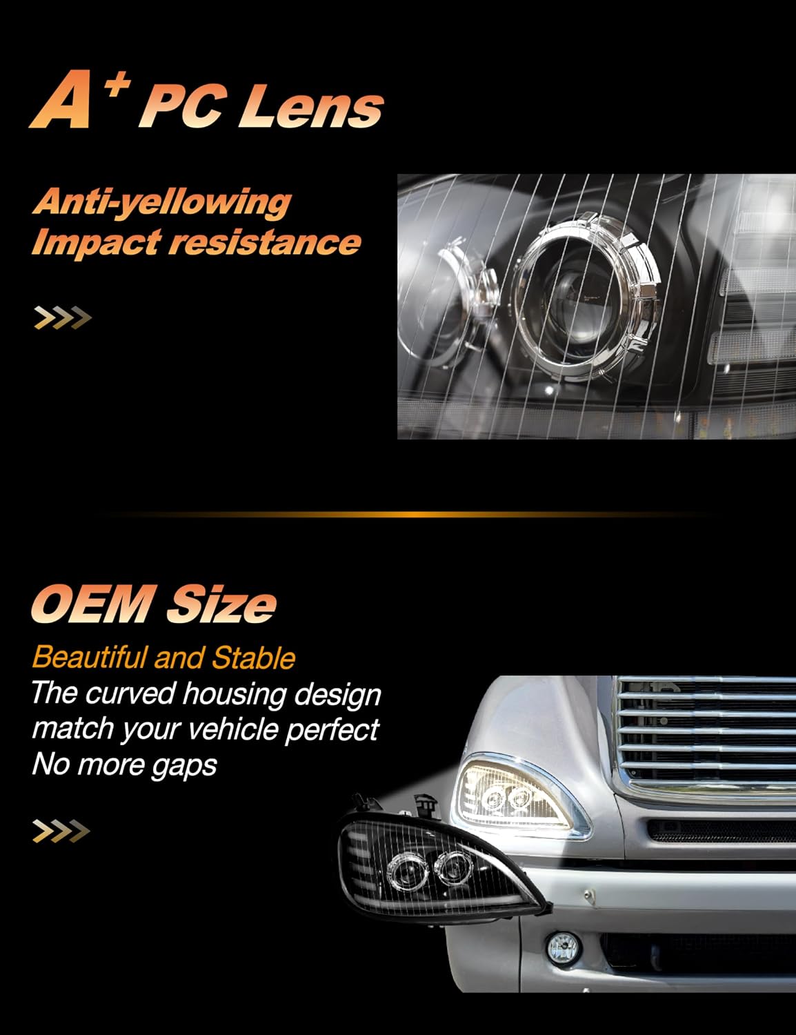 Projector LED Headlights with Sequential Turn Signals Replacement for 1996-2017 Freightliner Columbia Headlight LED Columbia Head Lights
