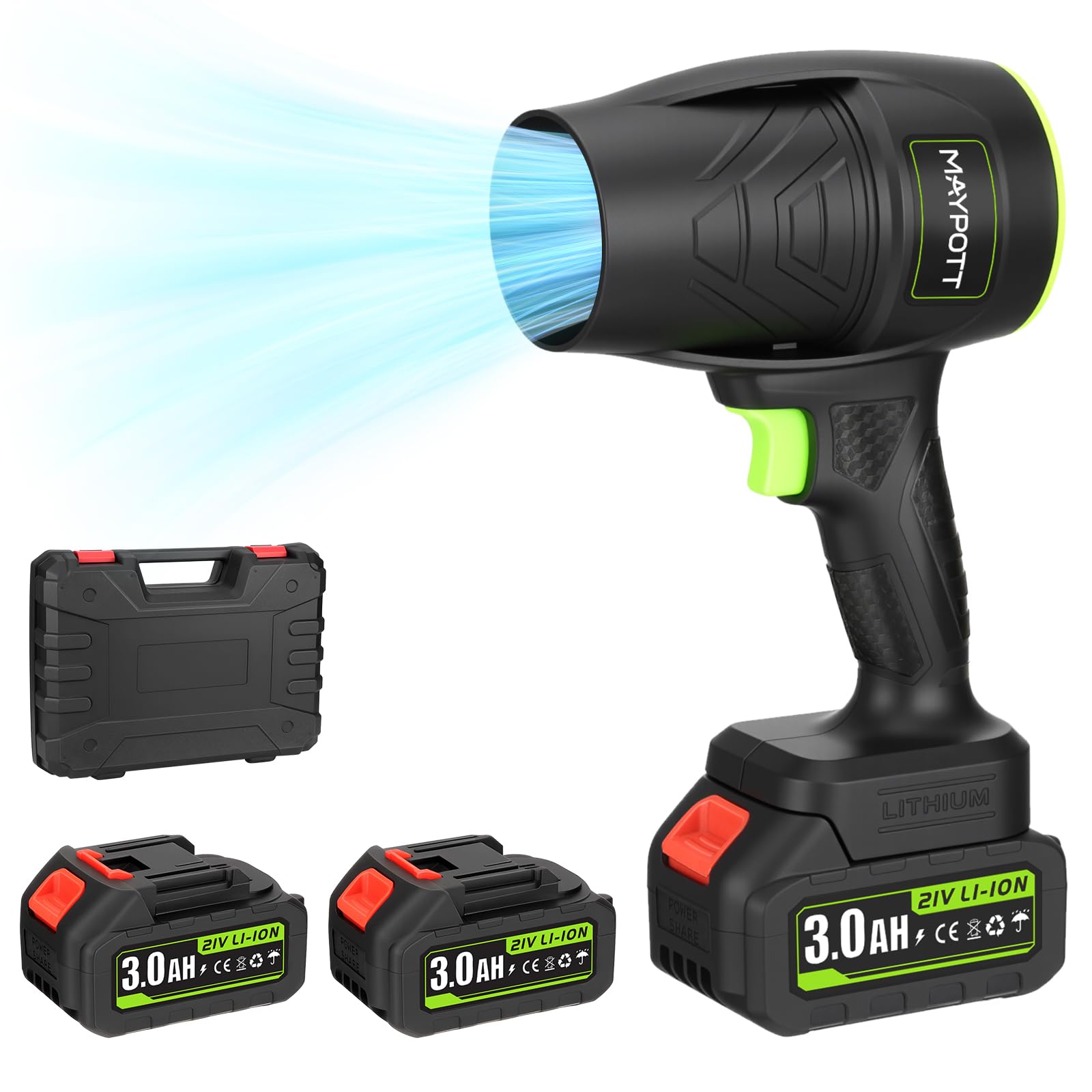 Blumway Soplador de hojas inalámbrico con batería, soplador de hojas para el cuidado del césped, soplador de mano, 21 V, 2 unidades, soplador de hojas eléctrico para patio/cuidado del césped, limpieza
