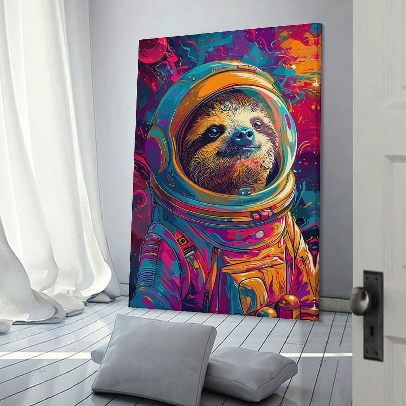 Junmoney Hanging Wall Art Sloth Astronaut Space, 20x30inch(50x75cm), for Contemporary Homes, Apartments Or Offices, Stylish Wall Art for Fresh Spaces