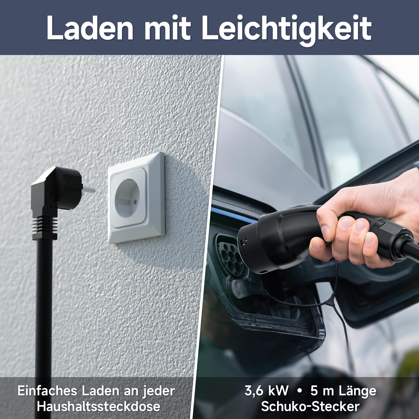 Typ 2 Ladekabel Schuko 3,6kW Mobile Wallbox 5M/16A Ladekabel Typ 2
