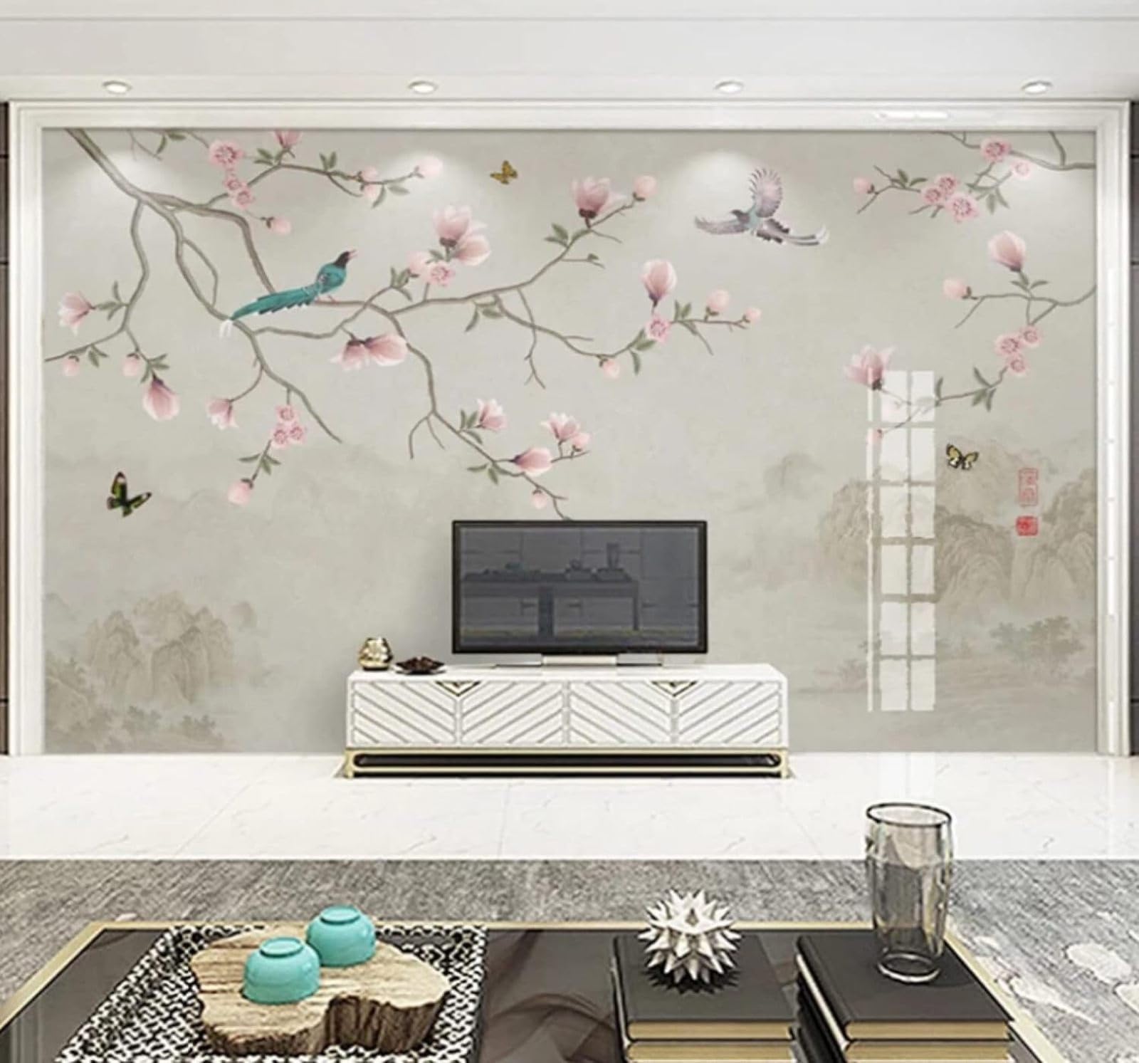 XLMING Hand Drawn Landscapes Birds and Flowers Butterflies Scenery 3D Wallpaper Luxury Home Dining Decor Paste Sofa Living Room The Wall for Bedroom Mural-430cm×300cm