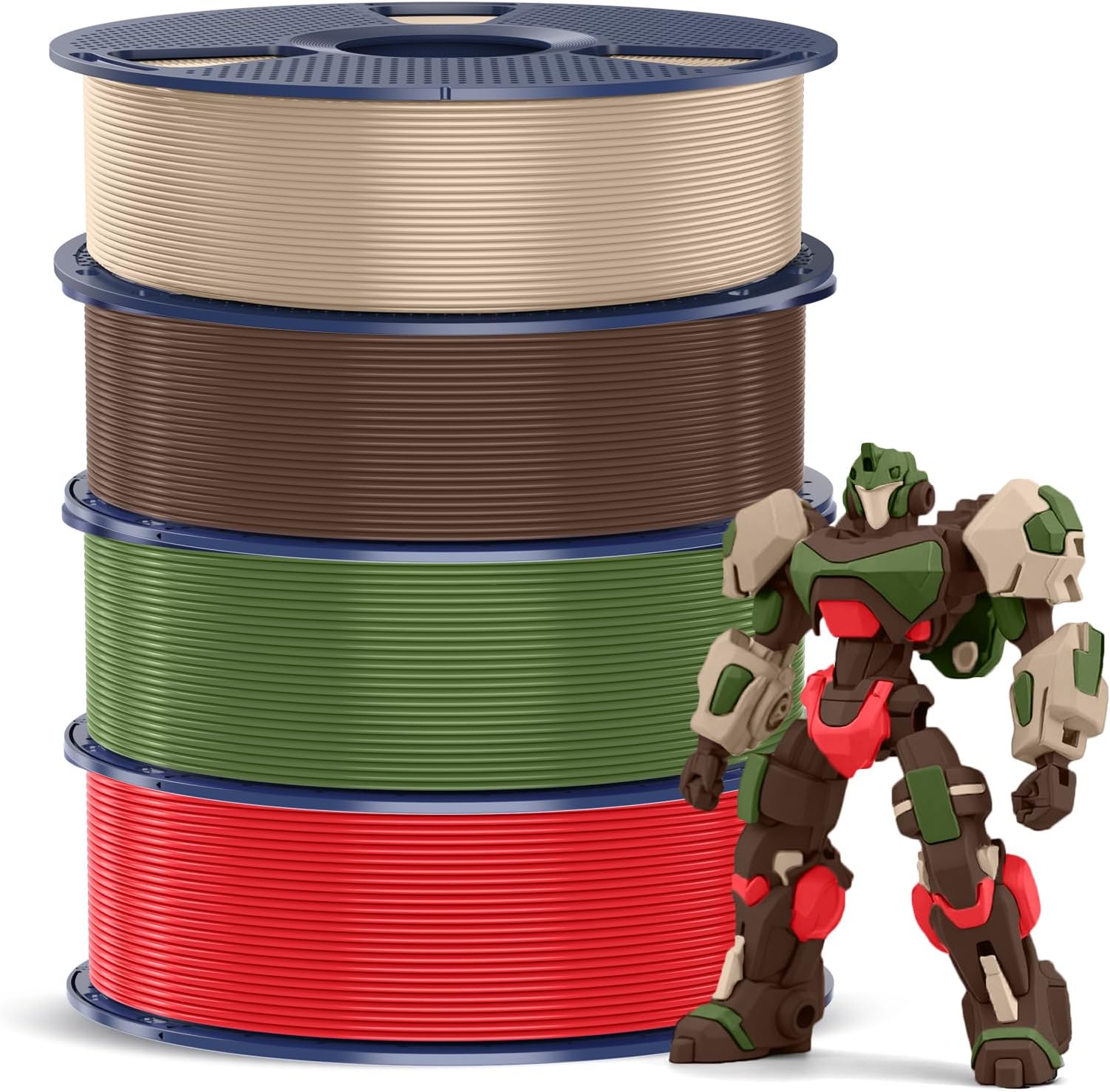 SUNLU 4KG PETG Filament, 3D Printer Filament Bundle, Improved Toughness, High Impact Resistance, Compatible with Most FDM 3D Printers, 1KG per Spool, 4 Rolls, Oak(Wood)+Coffee Brown+Olive Green+Red