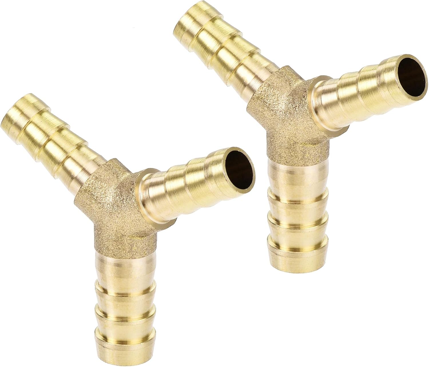 uxcell Reducing Barb Hose Fitting Y Shape Pipe Connector Brass 3/8" x 1/4" x 1/4" Brass Hose Splitter 3 Way Union Fitting for Air Water Gas Oil 2Pcs