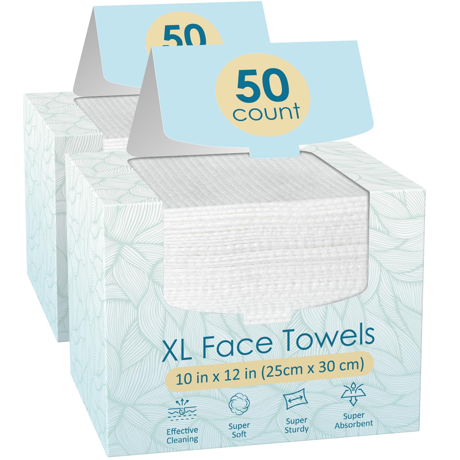 2 Pack of 50 count XL Disposable Face Towels 10” x 12”, 100% Viscose Fibre, Soft & Skin Friendly Face Towelettes Disposable, Facial Tissue Wipes for Women Cleansing