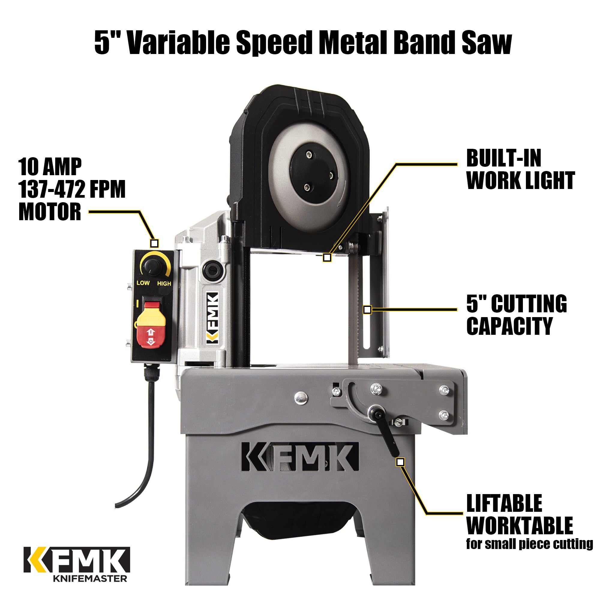 Scie à ruban en métal à vitesse variable 10 A avec grand établi, capacité de coupe de 12,7 cm, vitesse réglable de 137 à 472 tr/min, scie à ruban, parfaite pour le travail des métaux, la coupe de