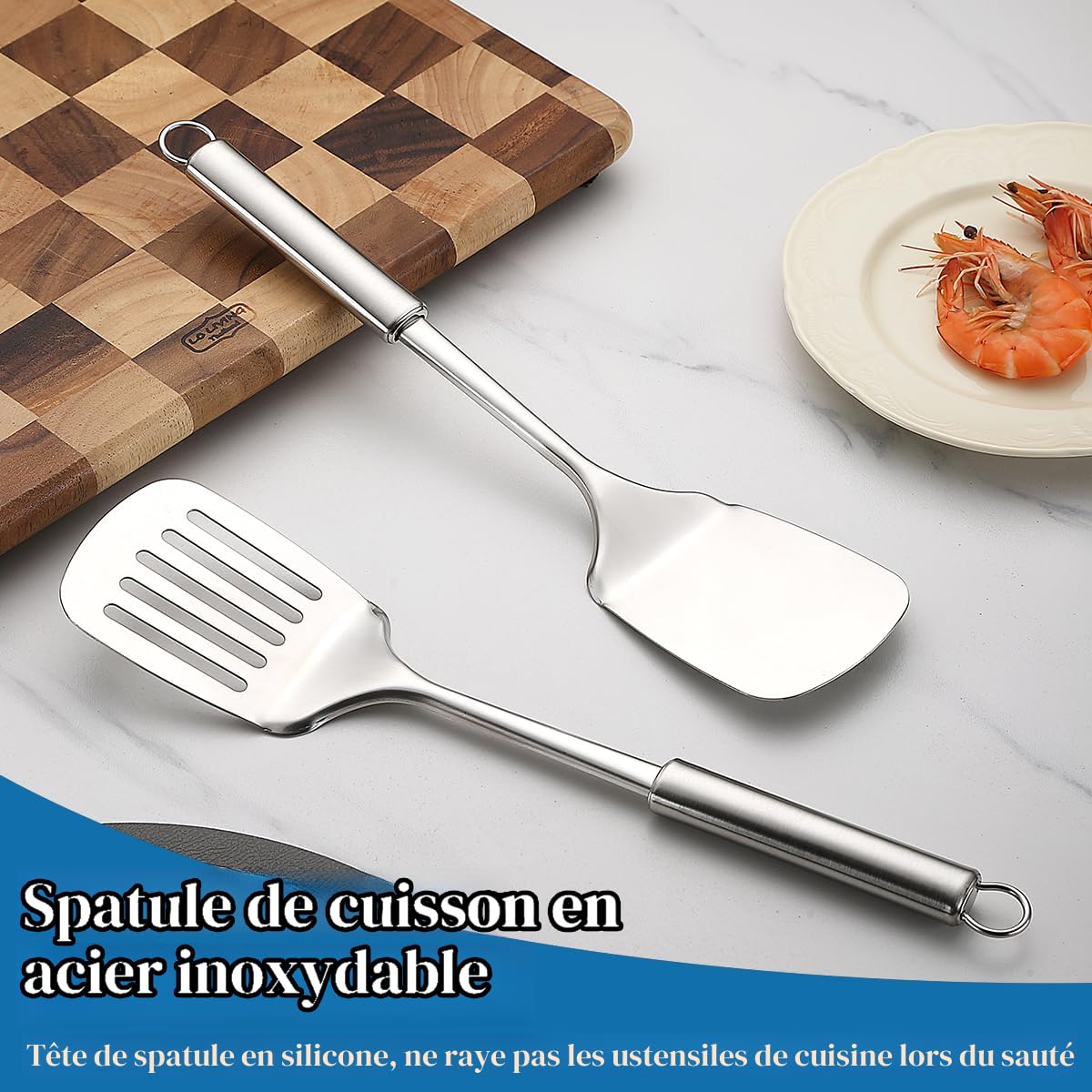 Spatule en acier inoxydable pour wok - 34,5 cm - Spatule argentée robuste avec haute résistance à la chaleur - Spatule de cuisine pour ustensiles de cuisine antiadhésifs - Passe au lave-vaisselle Spatule en acier inoxydable pour wok - 34,5 cm - Spatule argentée robuste avec haute résistance à la chaleur - Spatule de cuisine pour ustensiles de cuisine antiadhésifs - Passe au lave-vaisselle