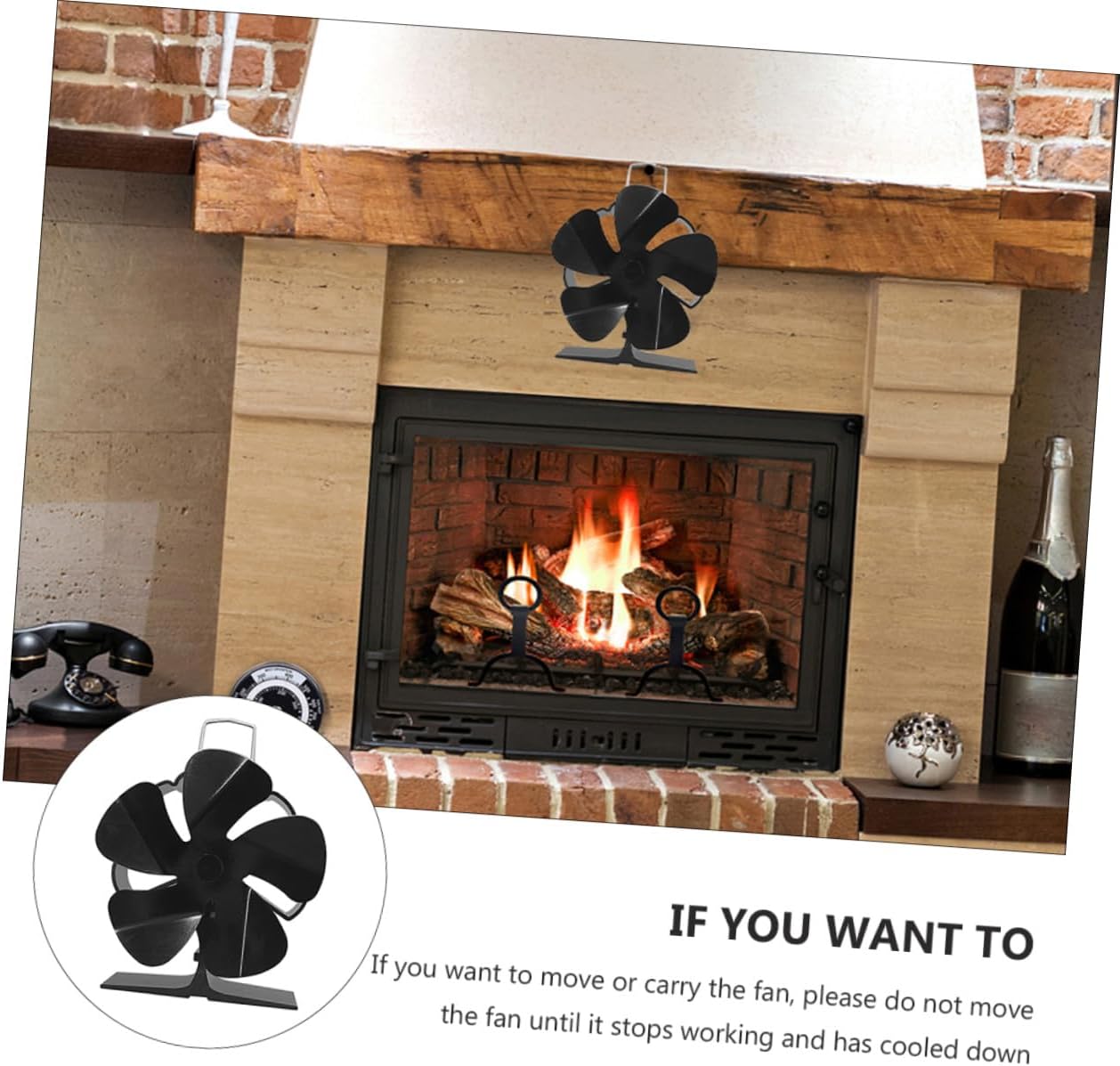 ABOOFAN Mini 5-blade Heat Powered Stove Fan, Silent Black Thermal Fireplace Air Fan for Residential Wood Stove Heating