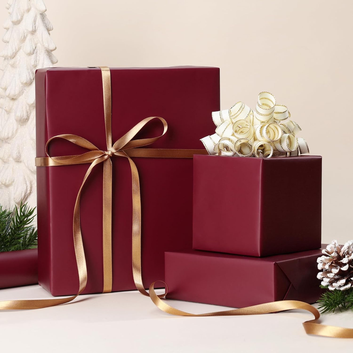 LaRibbons Burgundy Matte Metallic Wrapping Paper Jumbo Roll for Christmas image 4
