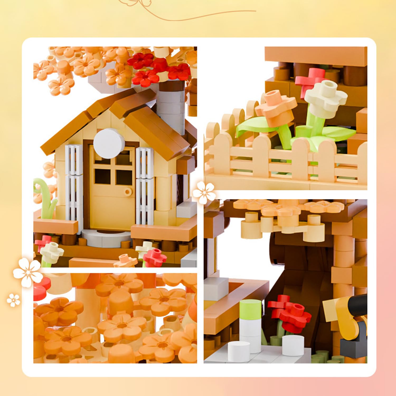 Cherry Blossom Tree House Micro Building Blocks Set, 690PCS Cherry Blossom Tree House Building Blocks Set - Image 4