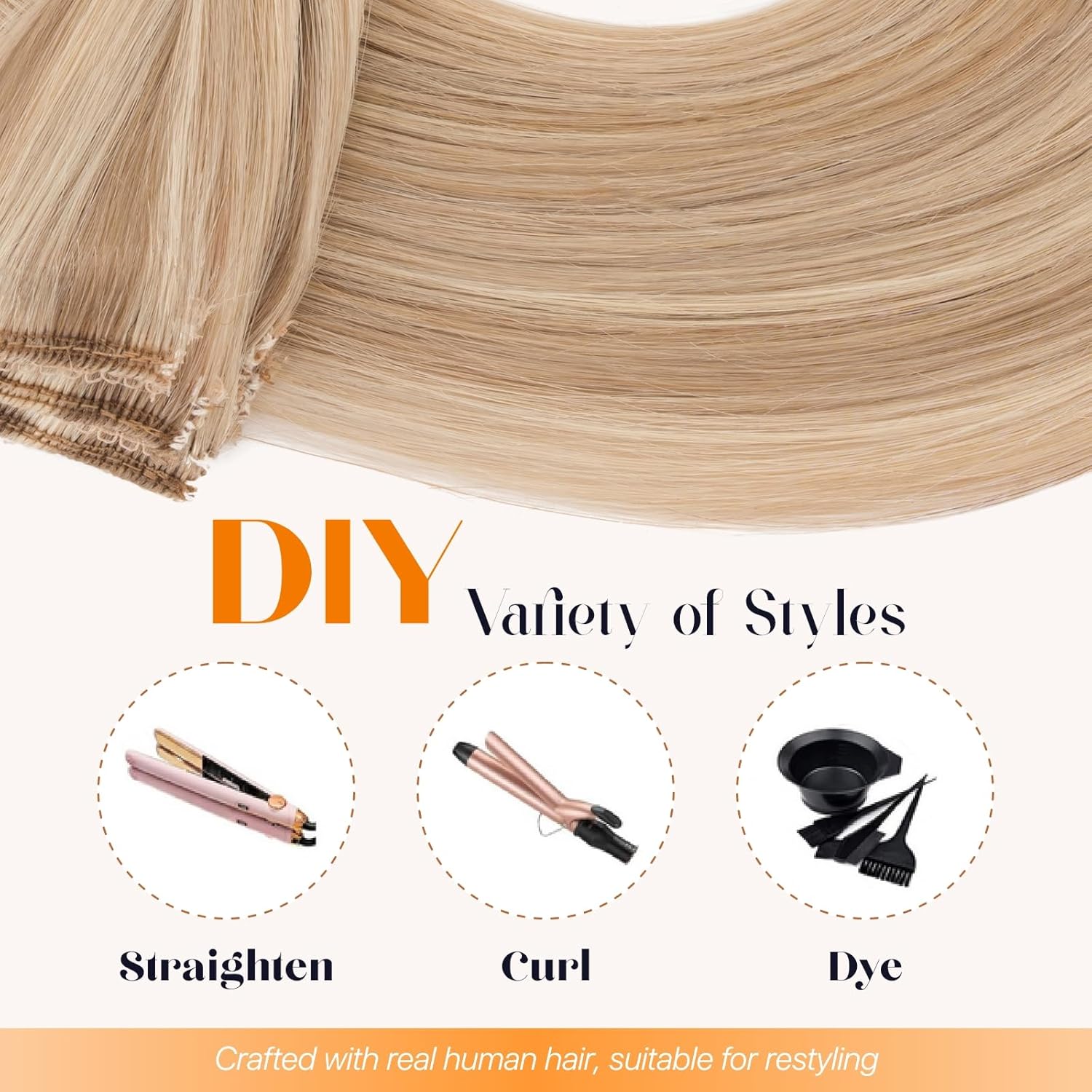 6PCS Clip in Hair Extensions Real Human Hair Short Clip in Extensions for Women Short Straight Hairpieces to Add Volume and Highlights 16 Inch Golden Brown & Bleach Blonde