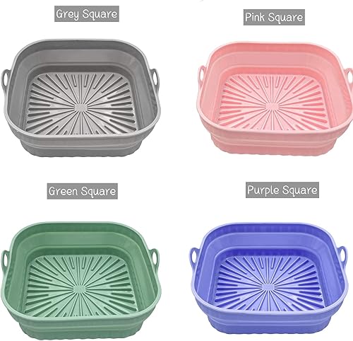 Miniatura 6 de HIDDIT Bandeja de silicona plegable para freidora de aire, juego de 2 bandejas de silicona con forro de silicona, tapete multifuncional para asar a