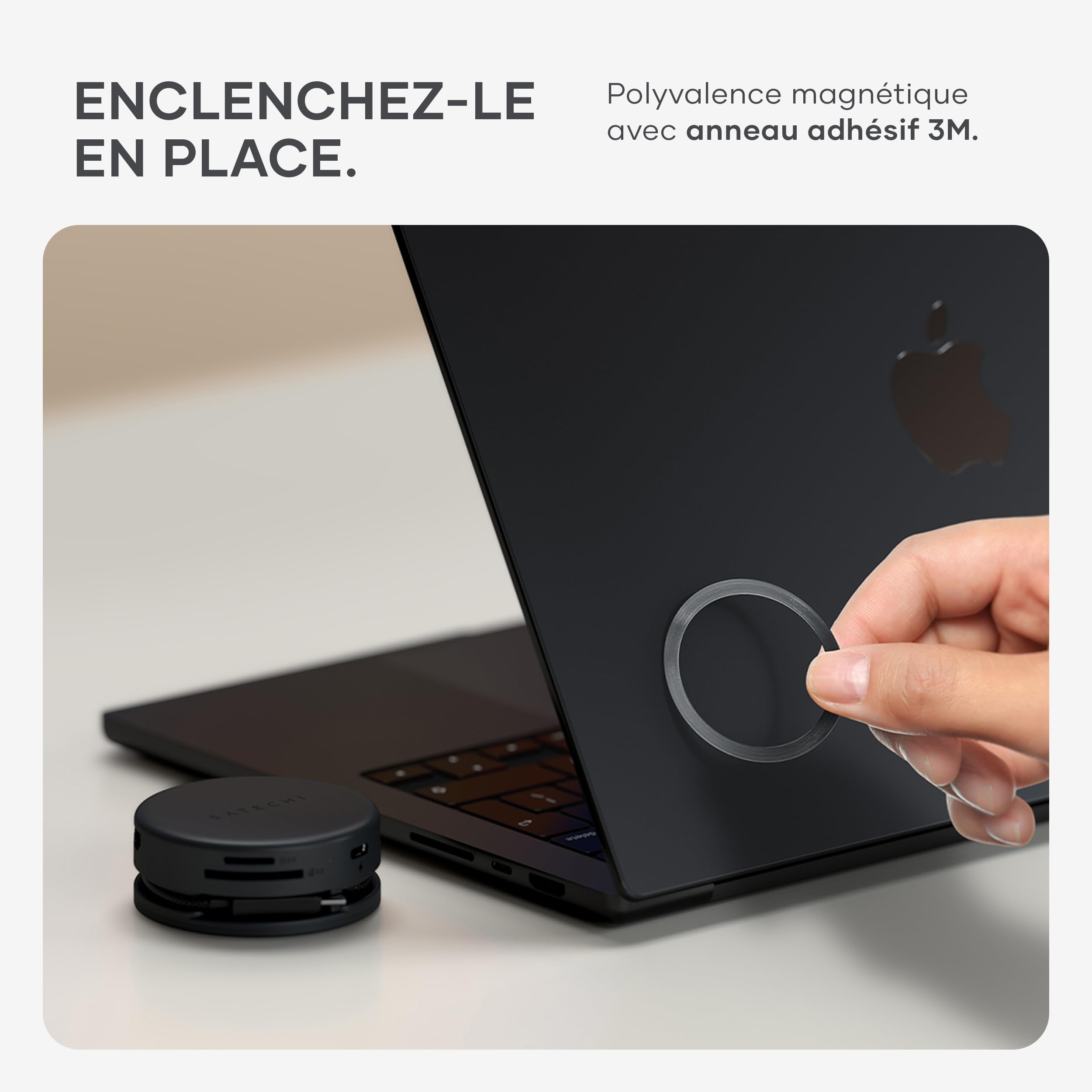 SATECHI 7 en 1 OntheGo Hub USB-C Magnétique, 100W PD, 4K HDMI, Noir | Câble enroulable intégré, fixation magnétique, 4K@60Hz, Ethernet, 2x USB-A 5Gbps, SD/microSD, pour Mac, Windows et plus