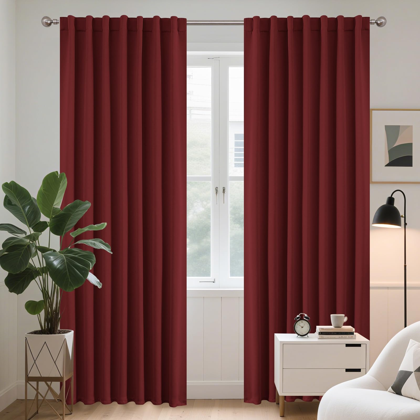 Joydeco Vorhänge mit Verdeckten Schlaufen 2er Set,Verdunkelung Blackout Blickdicht Polyester Vorhang Stangendurchzug Gardinen Schlafzimmer Wohnzimmer Thermo Schalldämmend Curtains Maschinenwaschbar