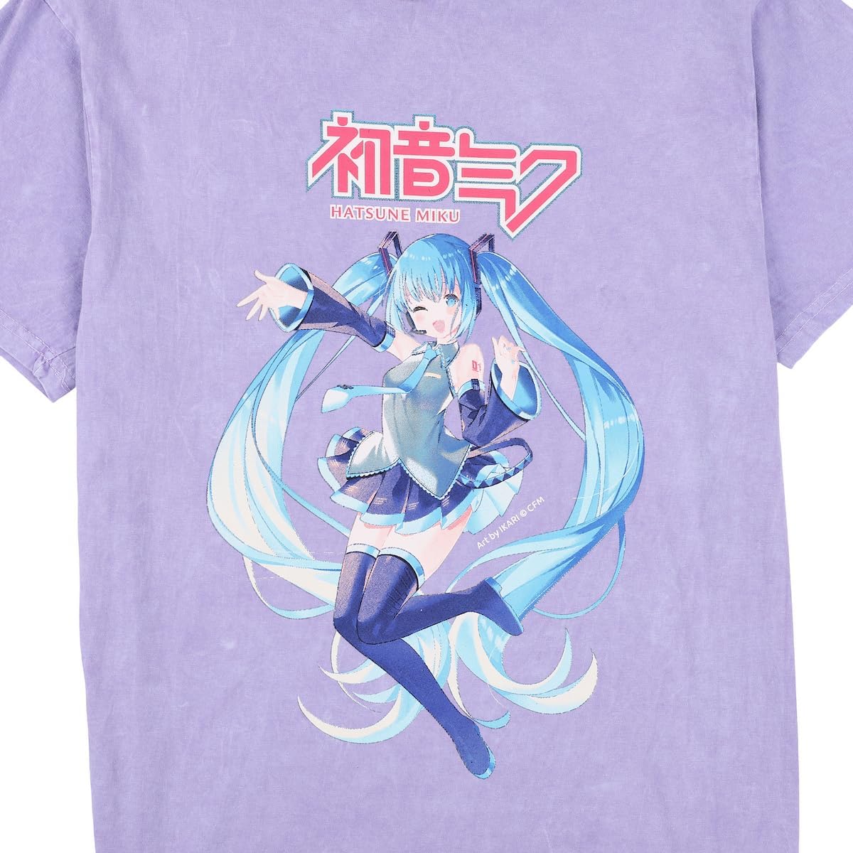 Hatsune Miku Character Logo Women's Purple Mineral Wash Crew Neck Short Sleeve T-Shirt - Image 7