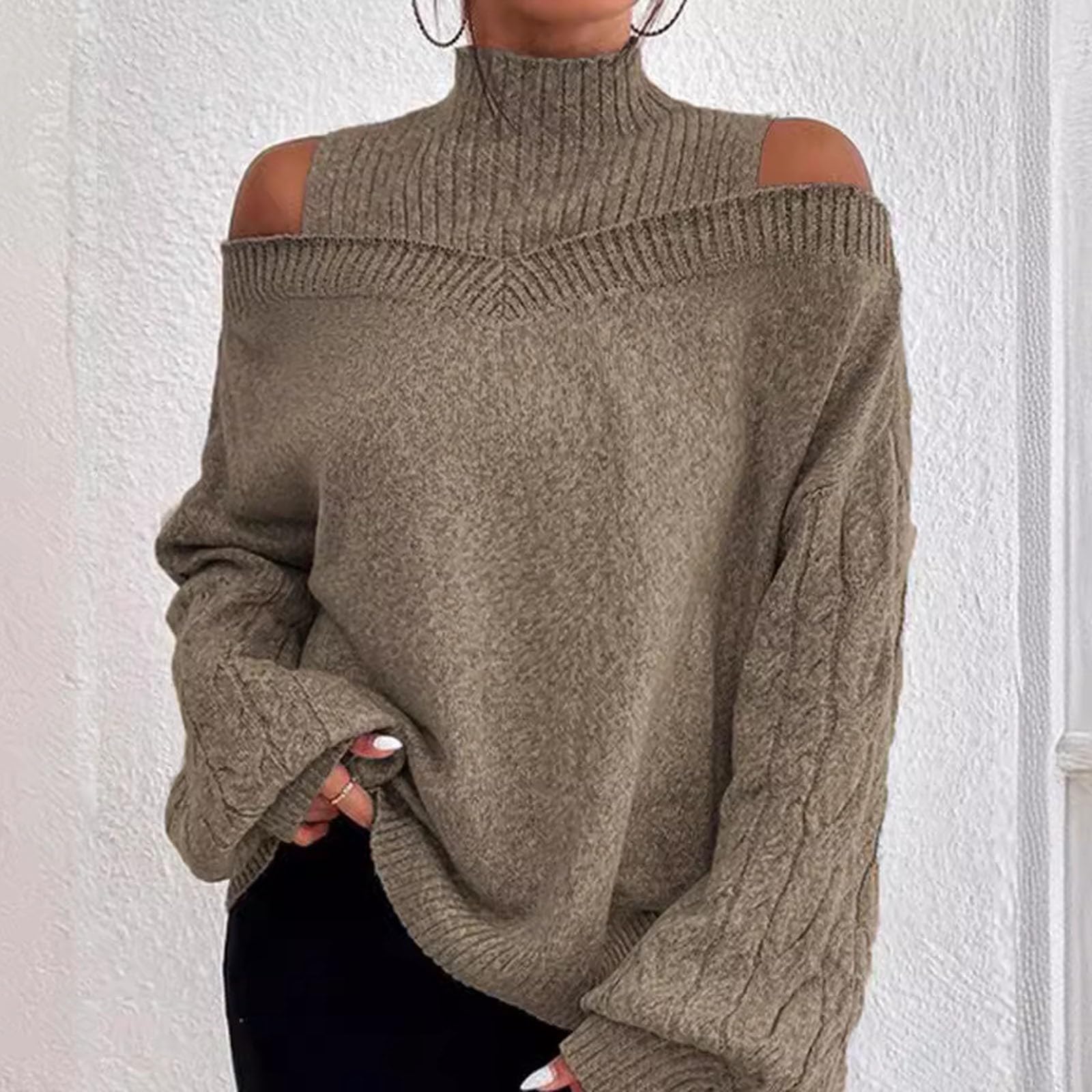 2025 Mock Neck swetry dla kobiet golf topy damskie 2025 sweter z odkrytymi ramionami pulower półgolf rękaw osiem luźne do treningu wewnątrz na zewnątrz podstawowa koszulka prezenty świąteczne