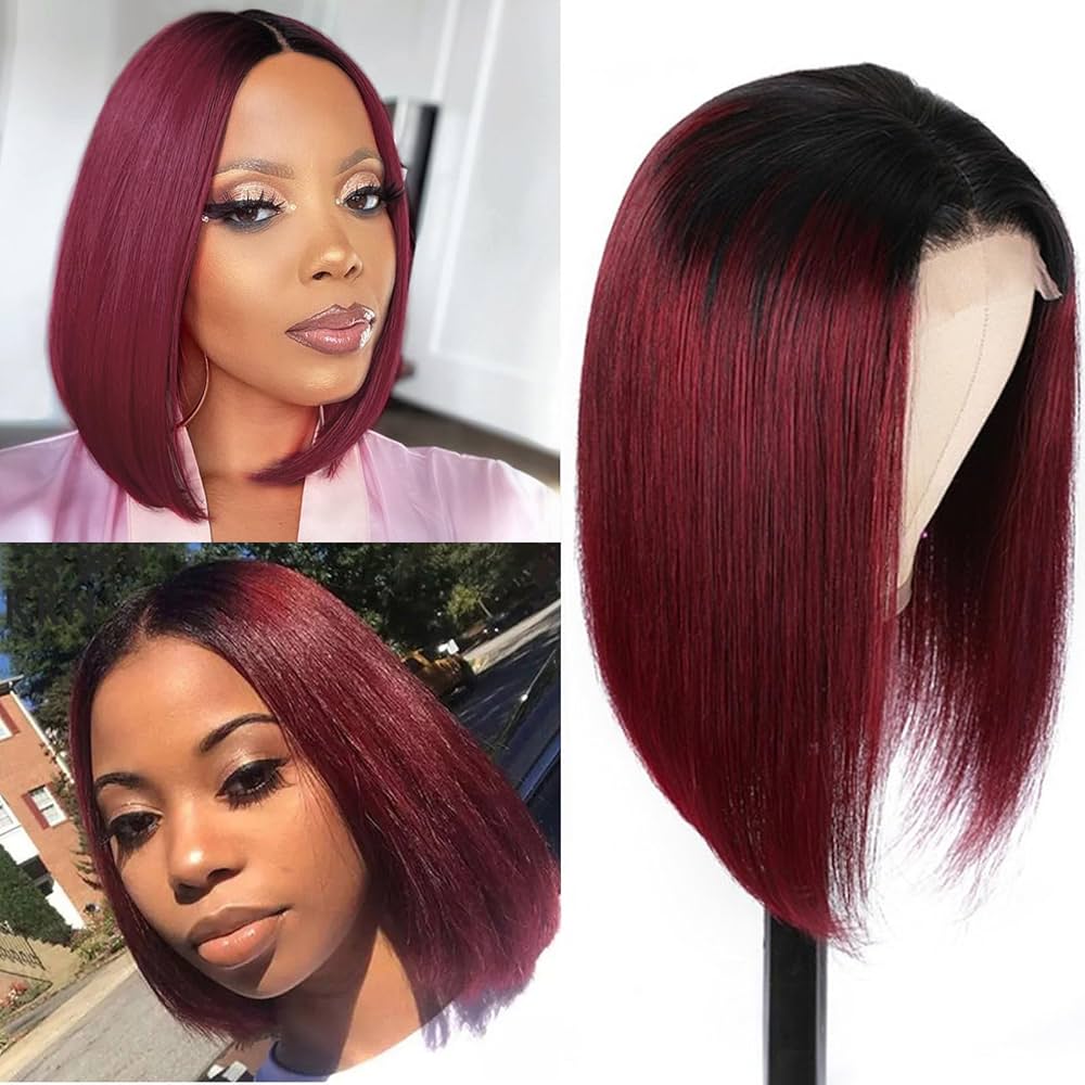 Amazon.com : DÉBUT Short Bob Wigs 1B Burgundy Lace Front