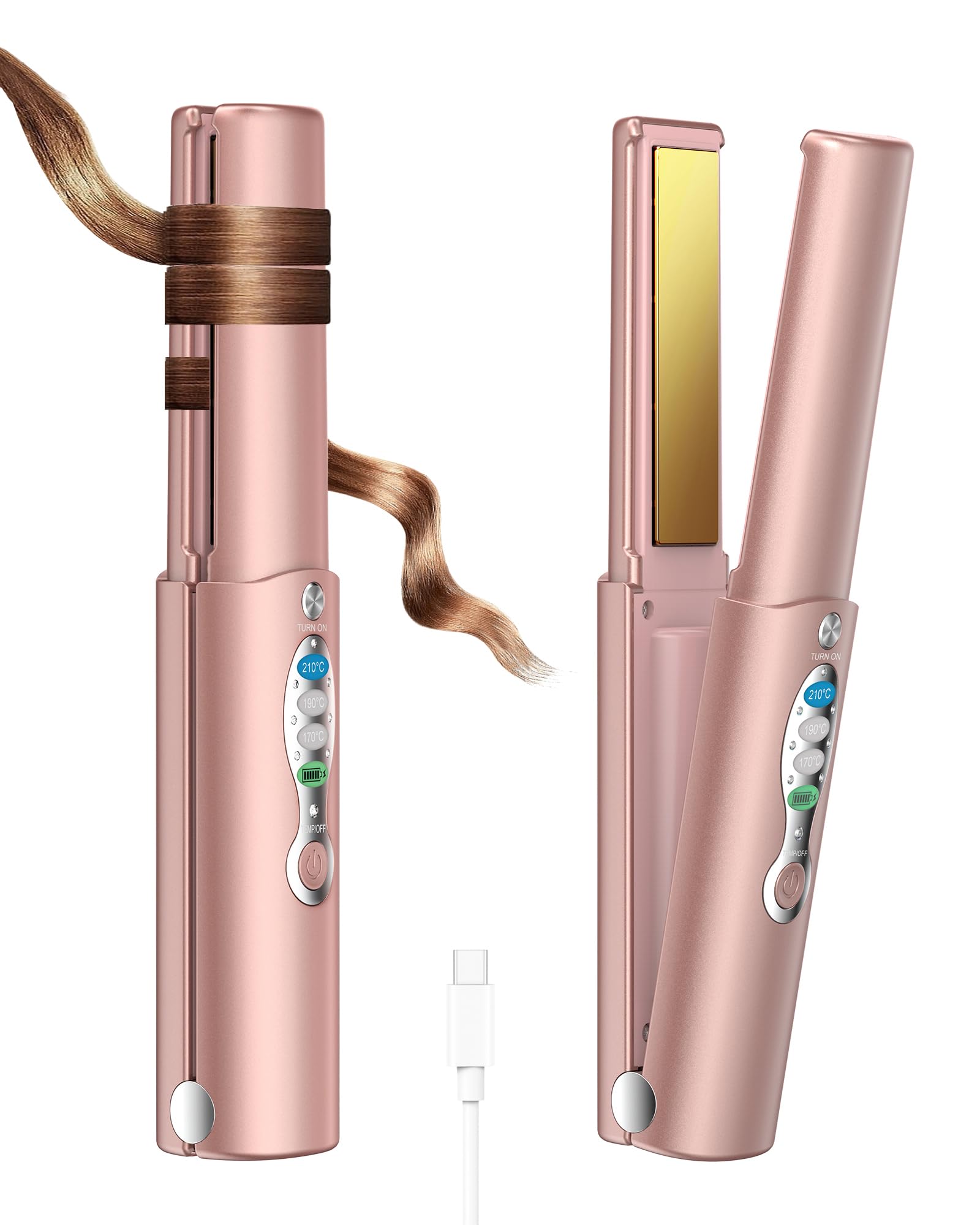 Portable Titanium Cordless Hair Straightener, Heats Up in Seconds & Lasts Up to 50 Minutes & USB C Rechargeable, Dual Voltage Wireless Mini Travel Flat Iron for Edges Bangs - Not for Thick Hair Type