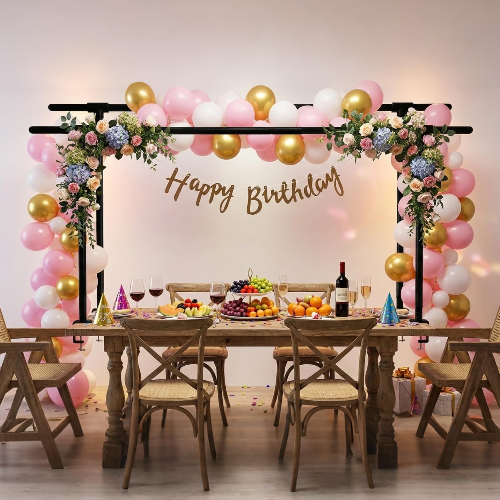 Potaosey Over The Table Rod Stand with Clamps Adjustable 40-220CM Length 80-120CM Height Black Table Arch Balloon Stand Metal Table Backdrop Stand for Wedding Christmas Photo Booth Decoration — image 1