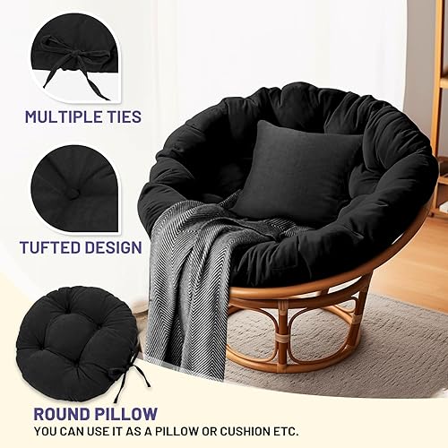 Miniatura 4 de Papasan - Cojín para silla, cojín Papasan para exteriores con lazos (paquete de 2), solo cojín Papasan, se adapta a sillas Papasan de 44 o 48