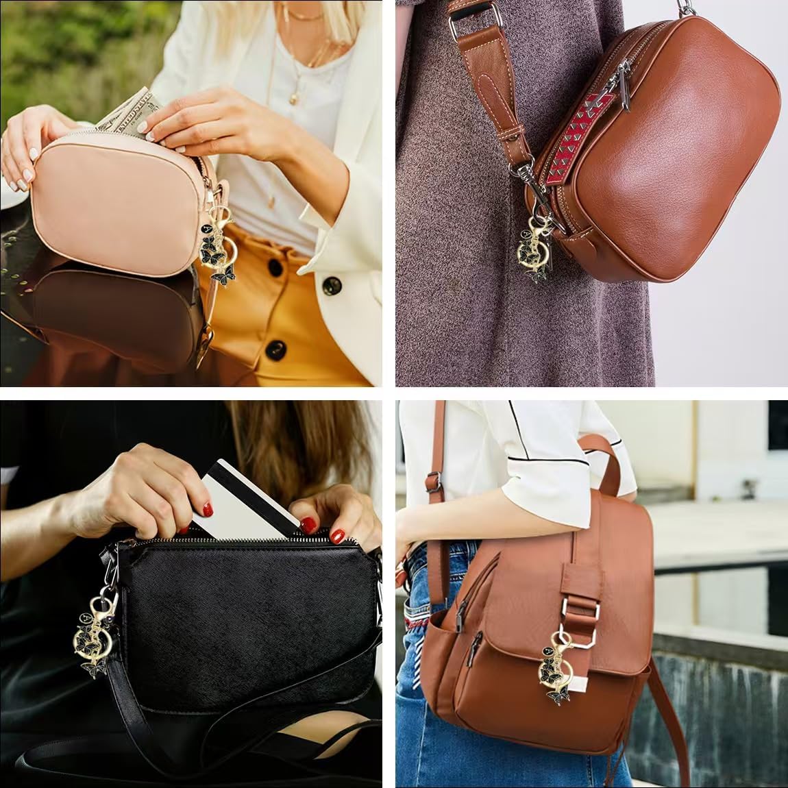 Initial letter Keychain for Women,Pink Butterfly bag Charms Cute Letter Keychain for Handbag Purse - Image 4