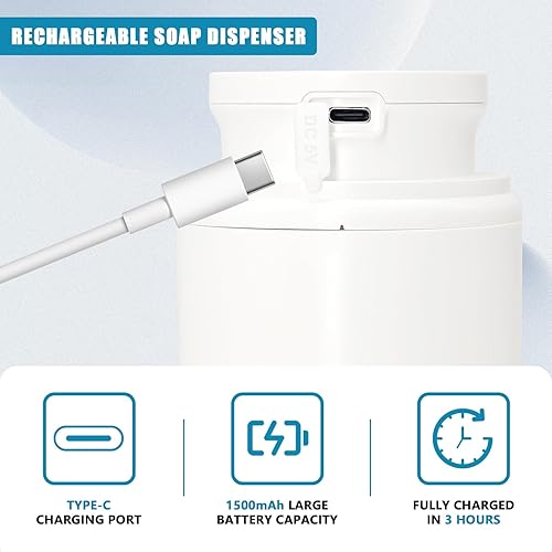 Miniatura 5 de Dispensador automático de jabón espumoso sin contacto de 10.14 oz10.1 fl oz, dispensador automático de jabón de manos de espuma con sensor