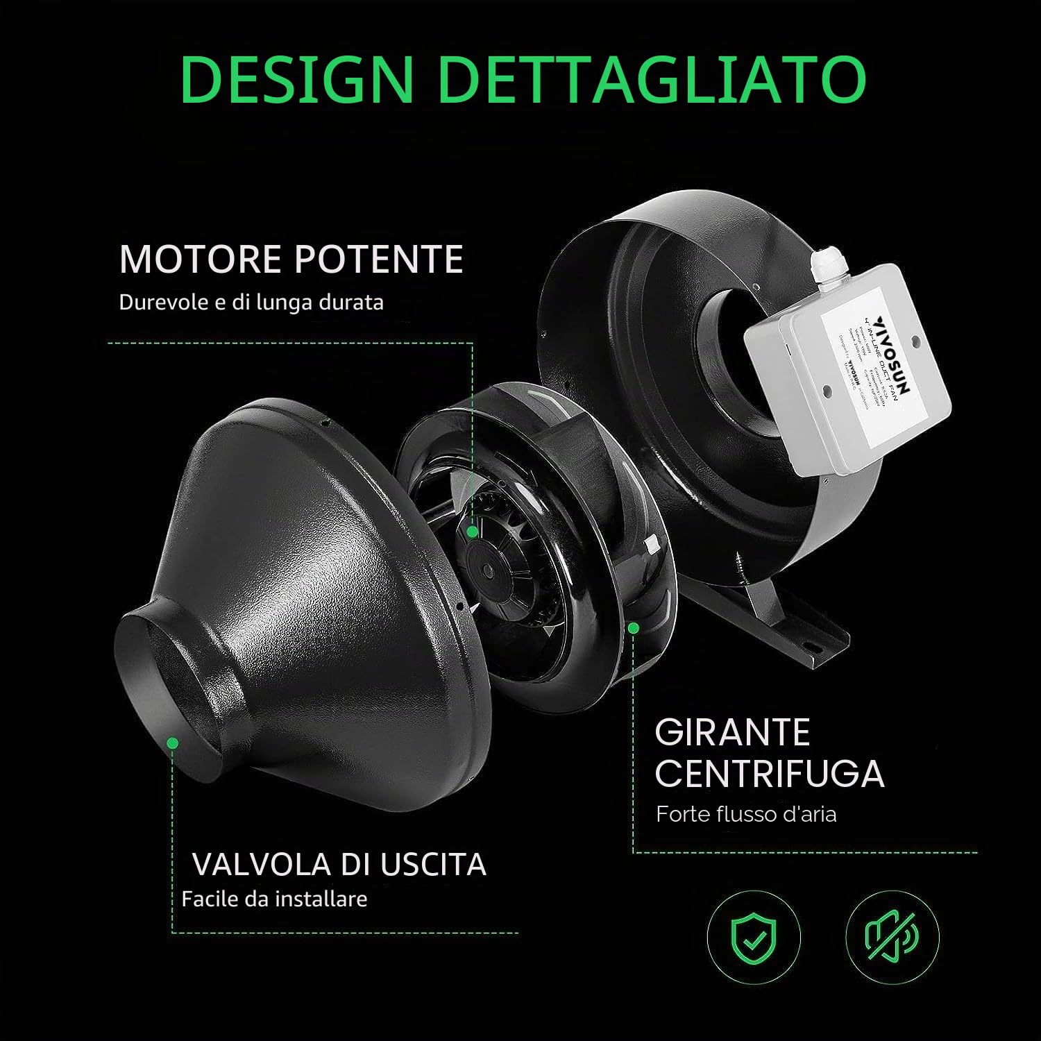 VIVOSUN Ventilatore A Canale 150mm Estrazione 748m³/h, Ventilatore Tubolare con Regolatore di Velocità Variabile per Ventilazione Grow Tent, Coltivazione Indoor, Giardino Interno, Nero Modello