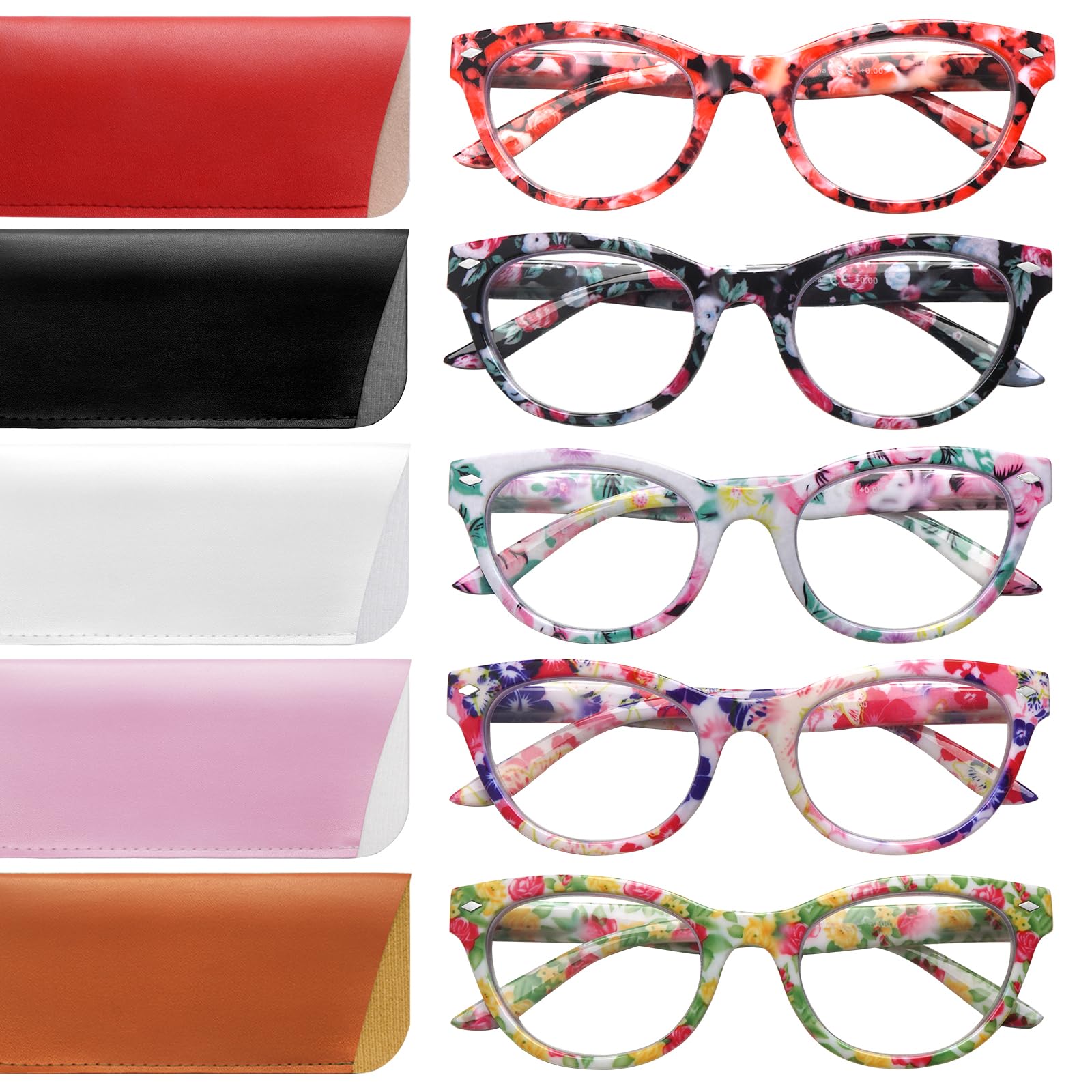 Sumkyle 4 Pack Cat Eye Reading Glasses Blue Light Blocking for Women,Stylish Pattern Spring Hinges Computer Readers