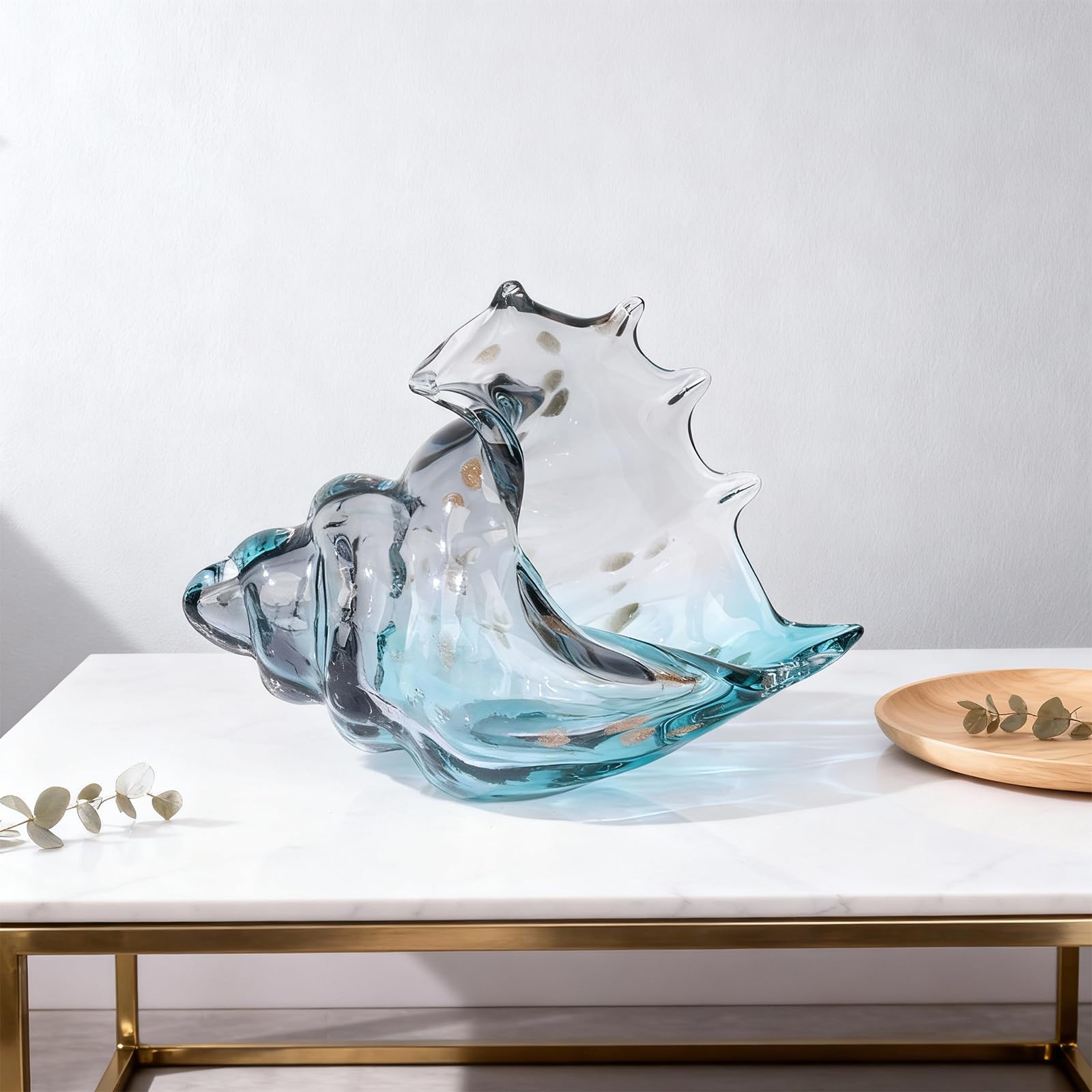 Estatua de concha de vidrio soplado, figura artística gris, decoración costera con conchas, soporte de TV y estantería