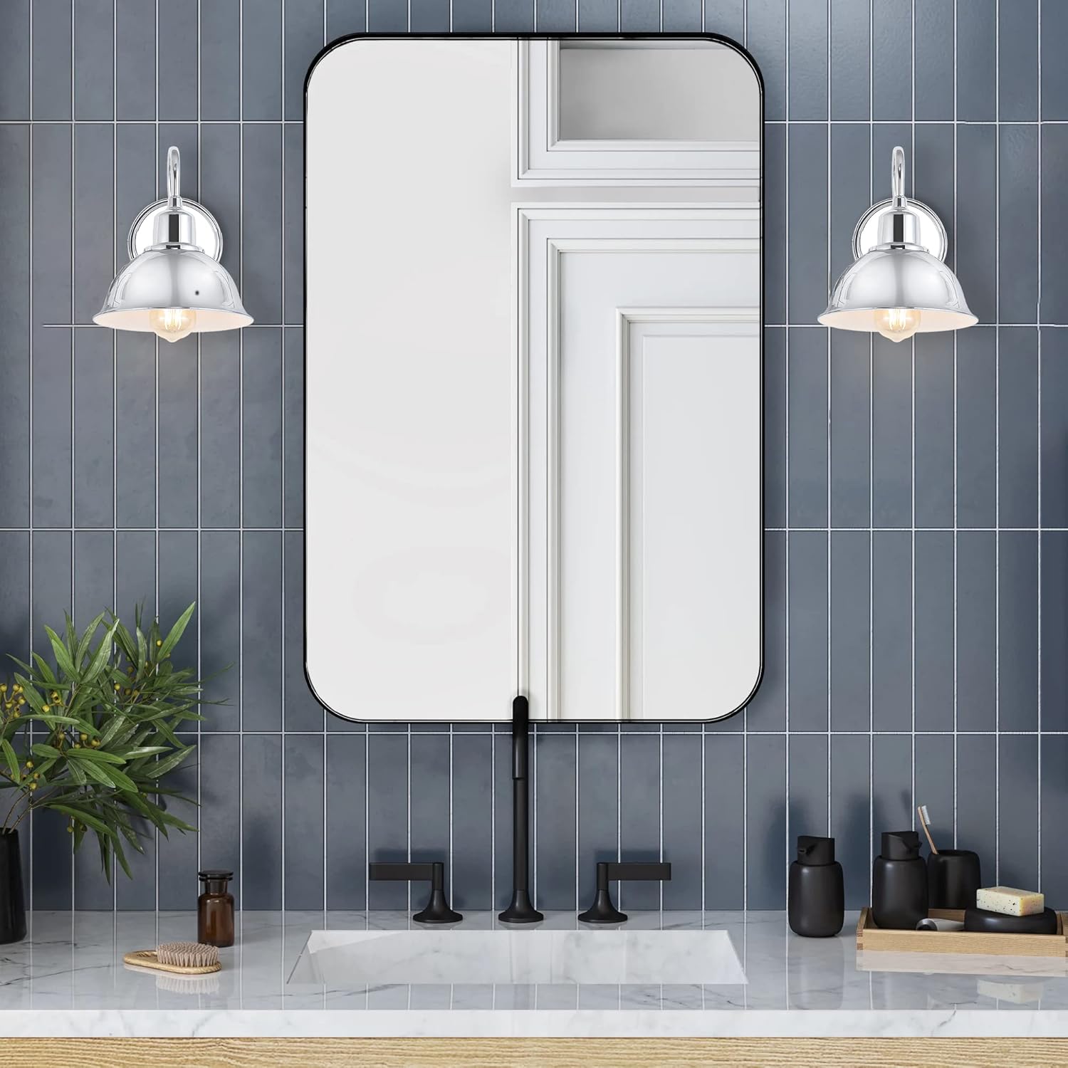 JONATHAN Y 8" Chrome Farmhouse Industrial 1-Light LED Vanity Wall Sconce for Bathroom Mirror Kitchen, Metal Shade, Dimmable Vintage Lighting, LED Bulb Included JYL7481A