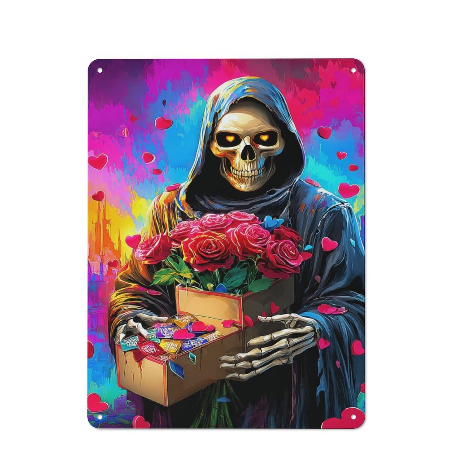 Junmoney Love's Grim Reaper A Valentine's Tale Rustic Decorative Tin Sign 40X30cm, Cottage Wall Art For Cottage, Kitchen, Hallway Or Breakfast Nook