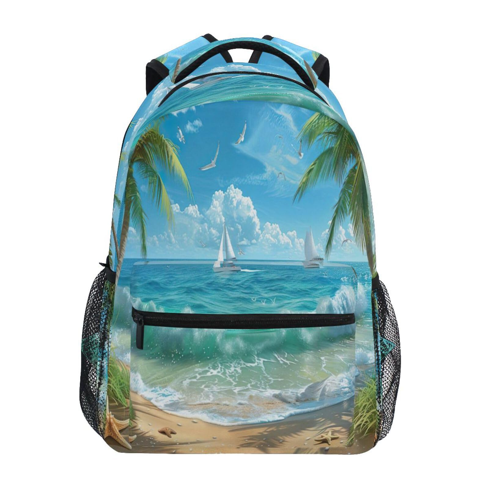 GOODOLD Beautiful Beach Scene Backpack Laptop Backpack Casual Daypack with Name Tag for Men Women, Fits 15.6" Laptop