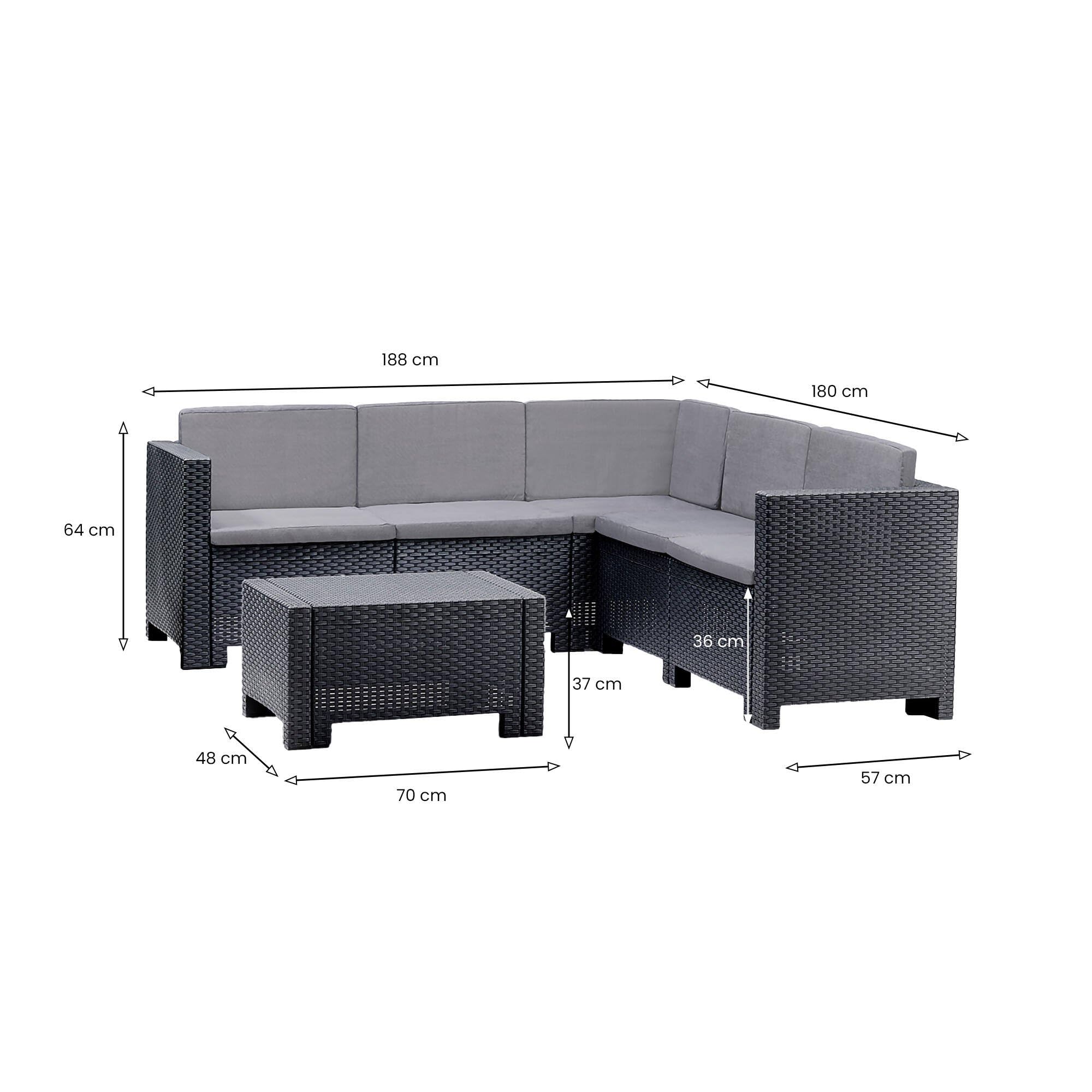 Dmora - Set salotto da esterno Encelado, Salottino outdoor, Set da balcone o giardino, Composizione soggiorno per esterni, Made in Italy, Antracite