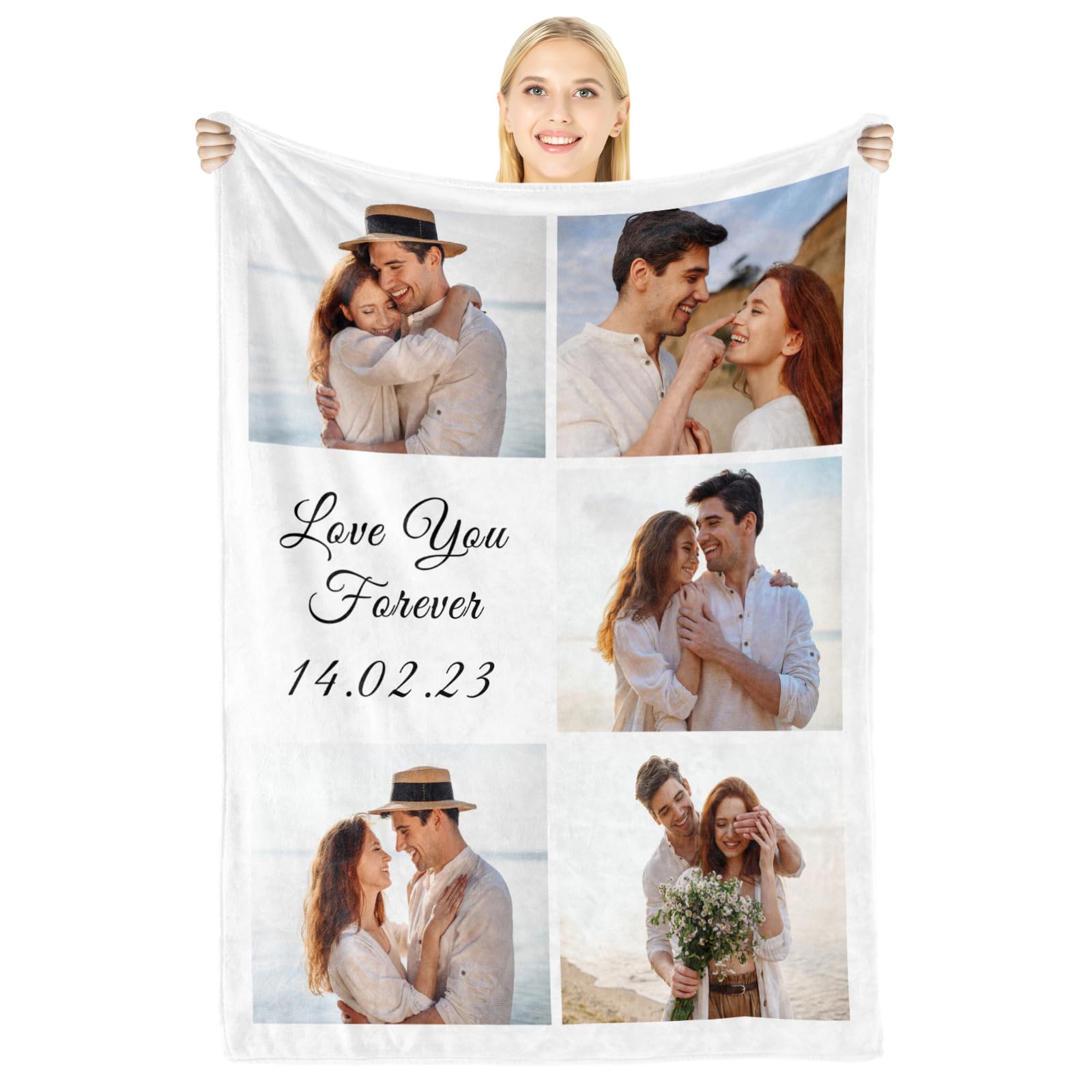 LUCKOR Personalised Flannel Photo Blanket - Valentine Gifts for Him Her