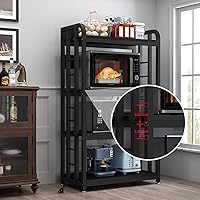 Vista 6 de Estante para panaderos con toma de corriente, soporte para microondas de 4 niveles, estante para panaderos de cocina independiente, soportes