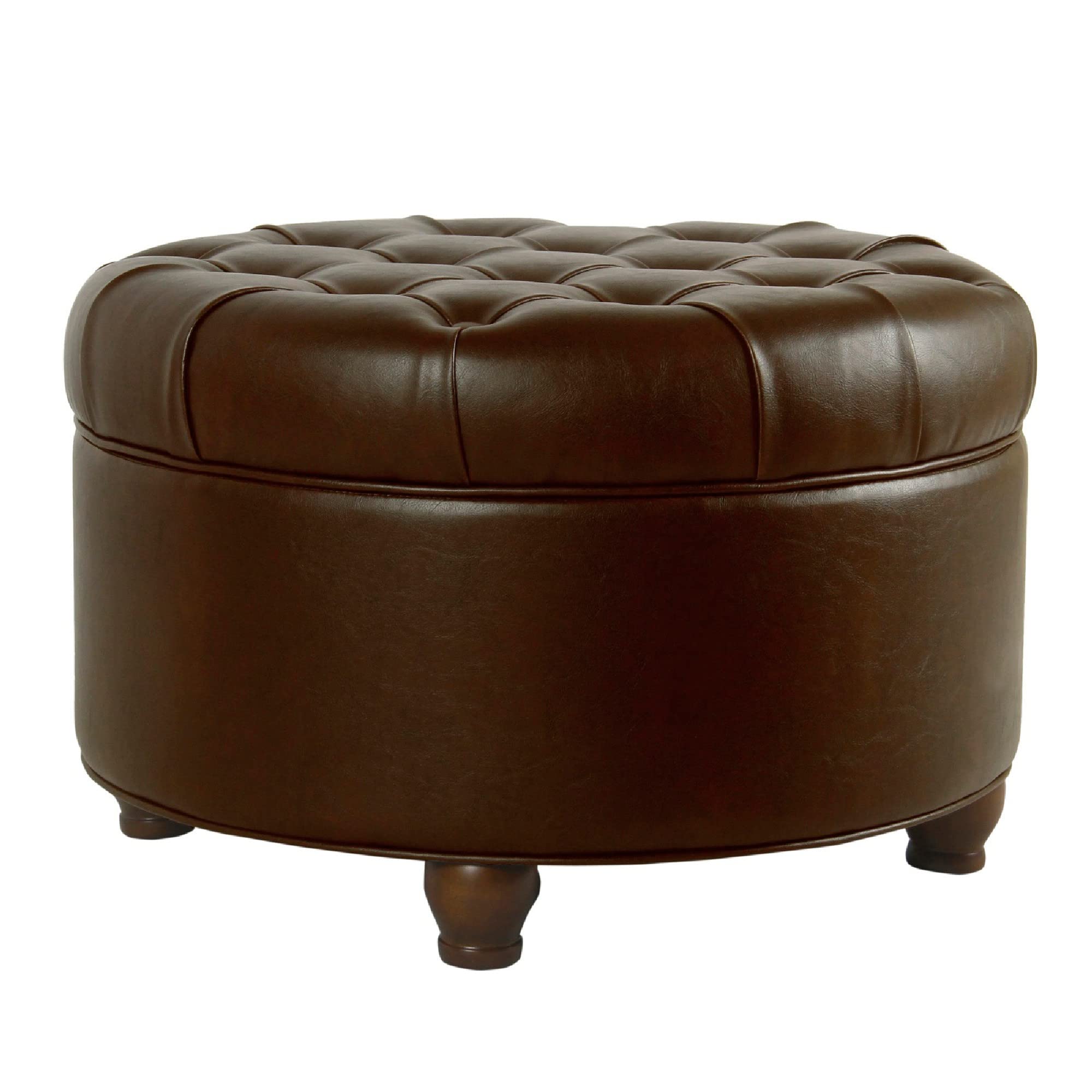 Benjara Wooden Ottoman with Tufted Lift Off Lid Storage, Brown