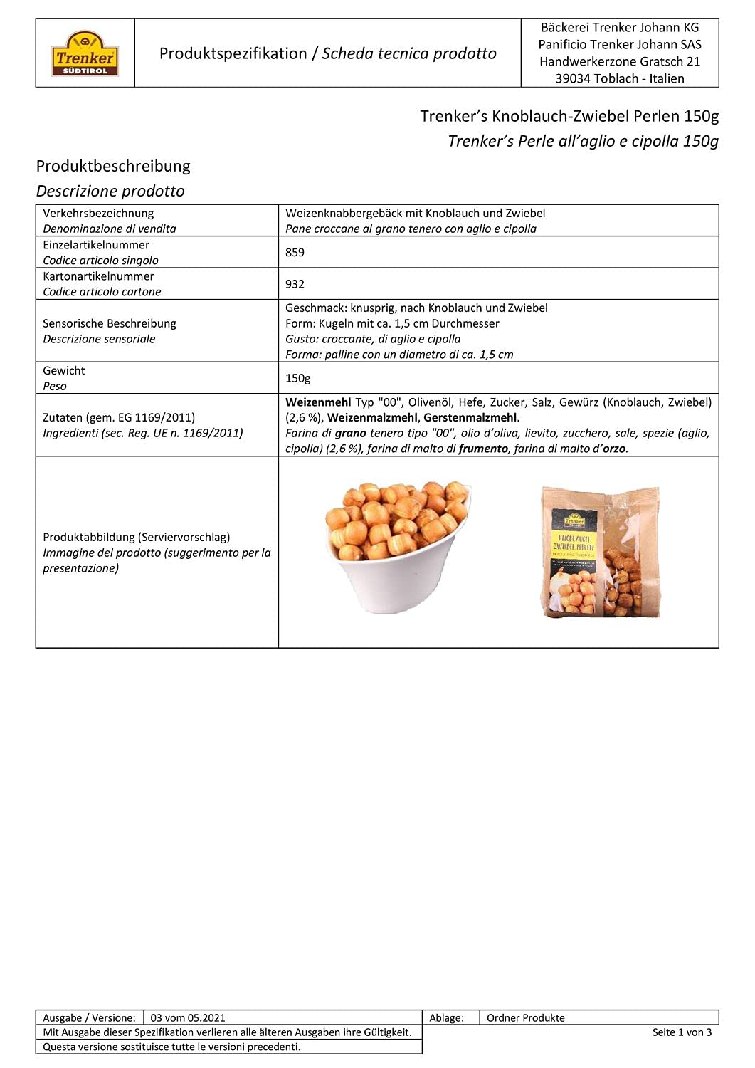 Knoblauch-Zwiebel Perlen 12x150 gr. - Trenker
