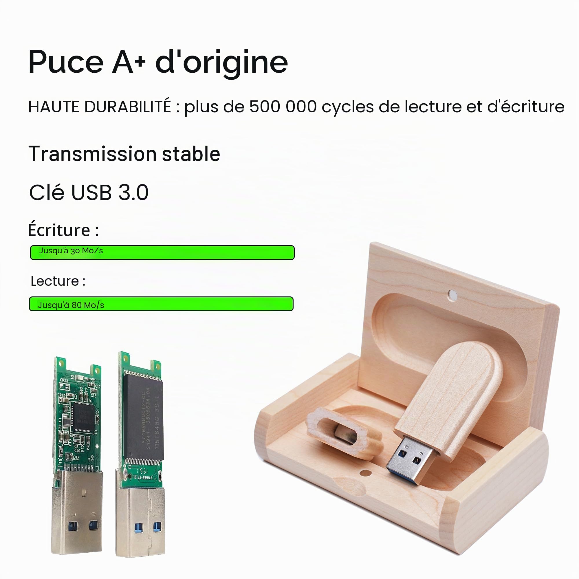 Lot de 5 clés USB en bois avec boîte en bois (3,0/32 Go)