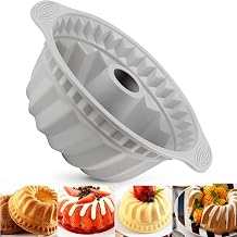 Cake Mould Silicone Baking Pan, 24cm 9.5'' Fluted Tube Cake Pan Ring Cake Tin for Baking, Round Baking Tin with Handle Grips, Non-Stick Coating for Chiffon Cake Cheesecake Gugelhupf Grey