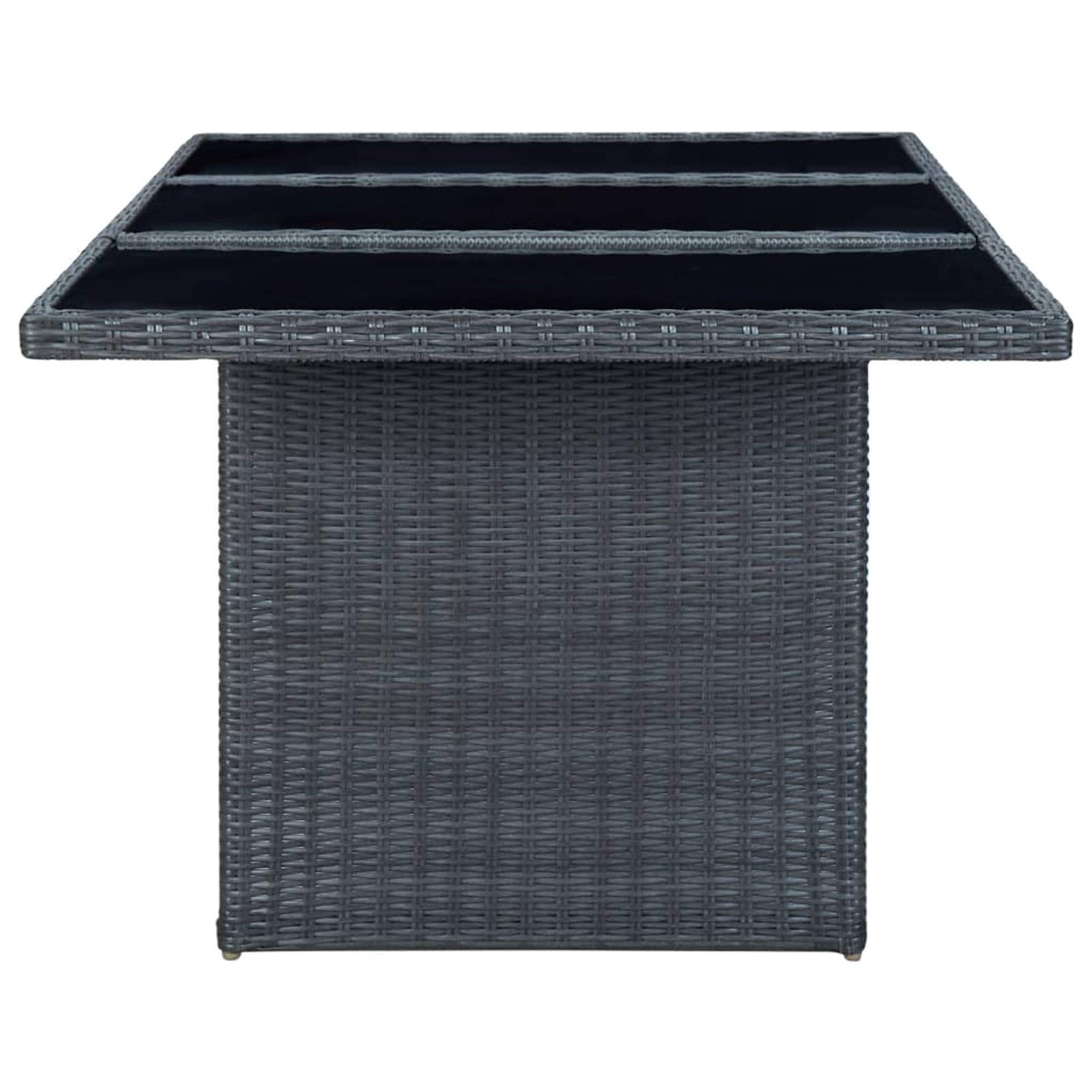 Homgoday Mesa de jardín gris oscuro poliratán y cristal templado, mesa de jardín, mesa de terraza, mesa de comedor, mesa de cocina, mesa de jardín, mesas exteriores