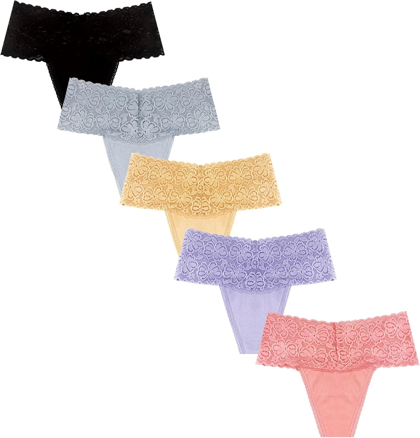 Retro Lace Thongs For Women Plus Size Breathable Seamless Cotton Panties Tummy Control High Waisted Underwear Pack 5 - Image 7