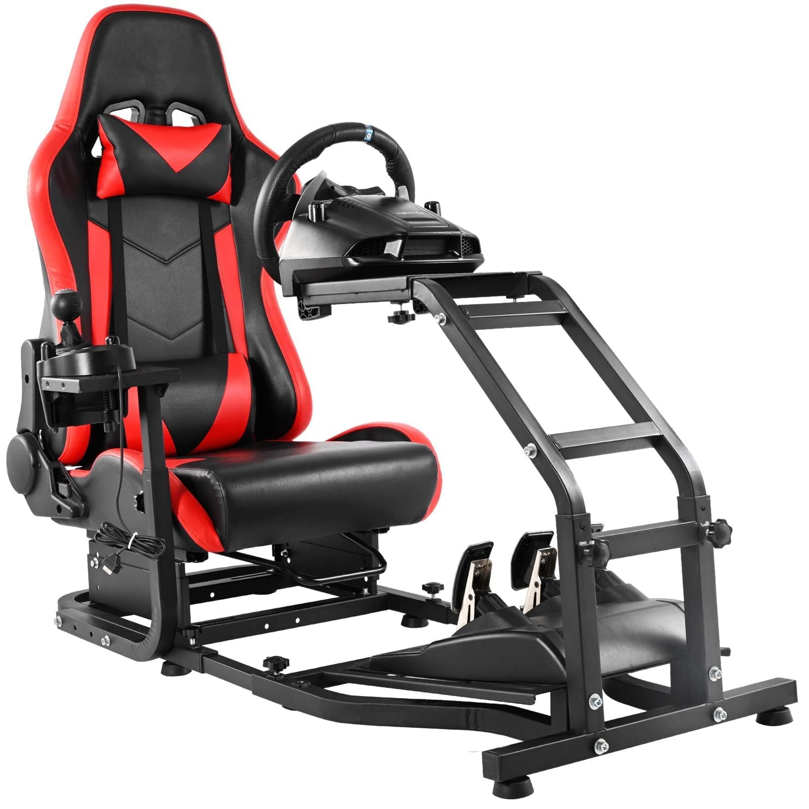 Dardoo Adjustable Gaming Racing Simulator Cockpit with Red Seat Fits for Logitech G29 G920 G923,Thrustmaster T300,Steering Wheel Stand, Not Including Steering Wheel, Pedal and Handbrake